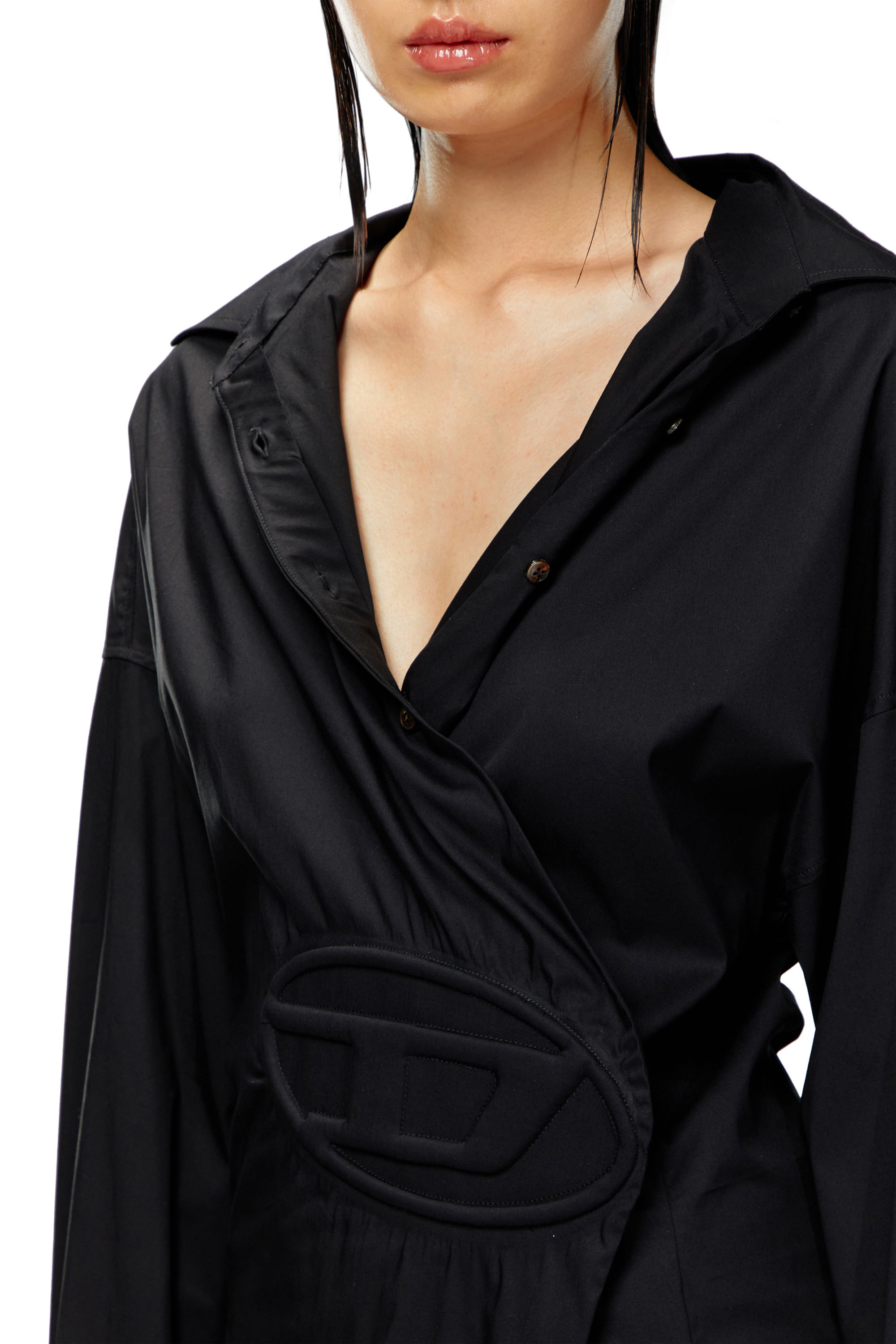 Diesel - D-SIZEN-N1, Woman's Short shirt dress in stretch poplin in Black - 4