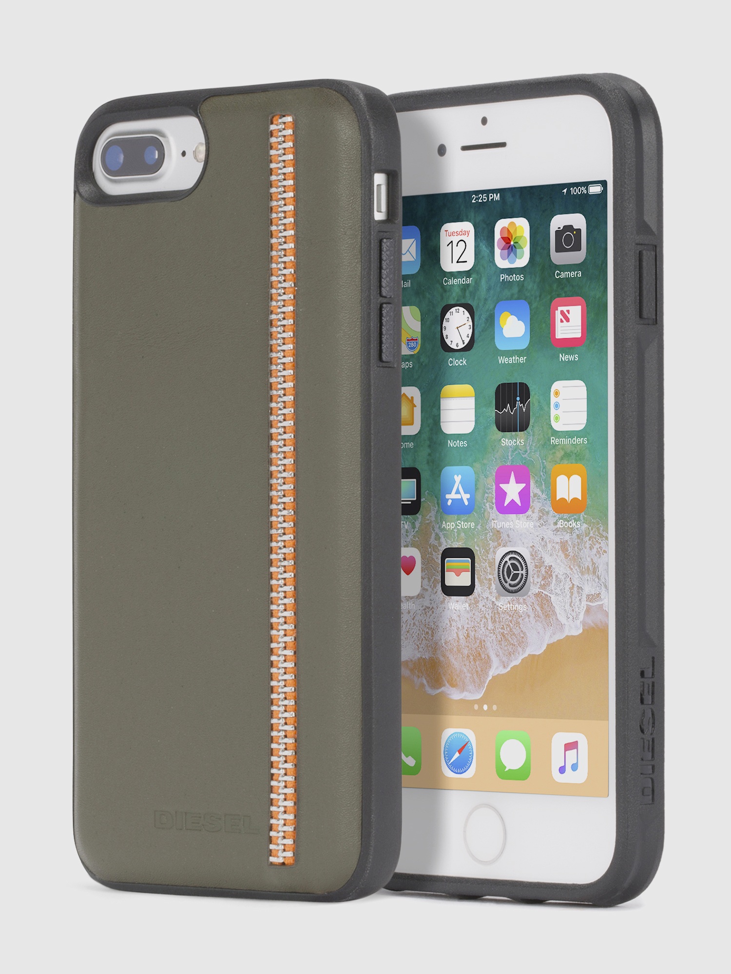 Diesel - ZIP OLIVE LEATHER IPHONE 8/7/6s/6 CASE, Unisex's Zip olive leather case, iPhone 8/7/6s/6 in Olive Green - 1