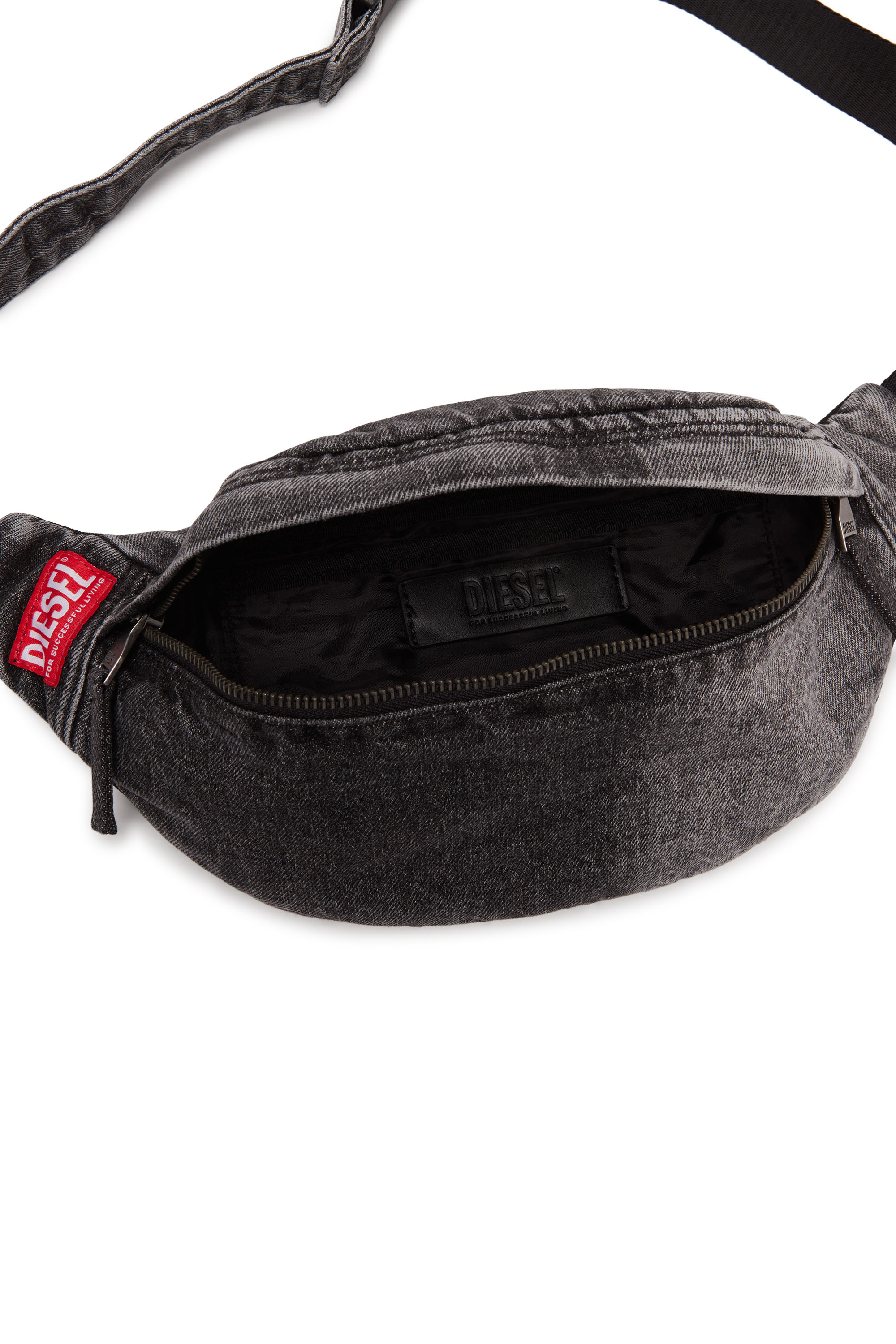 Diesel - RAVE BELTBAG X, Man's Rave Beltbag X - Belt bag in faded denim in Black - 4