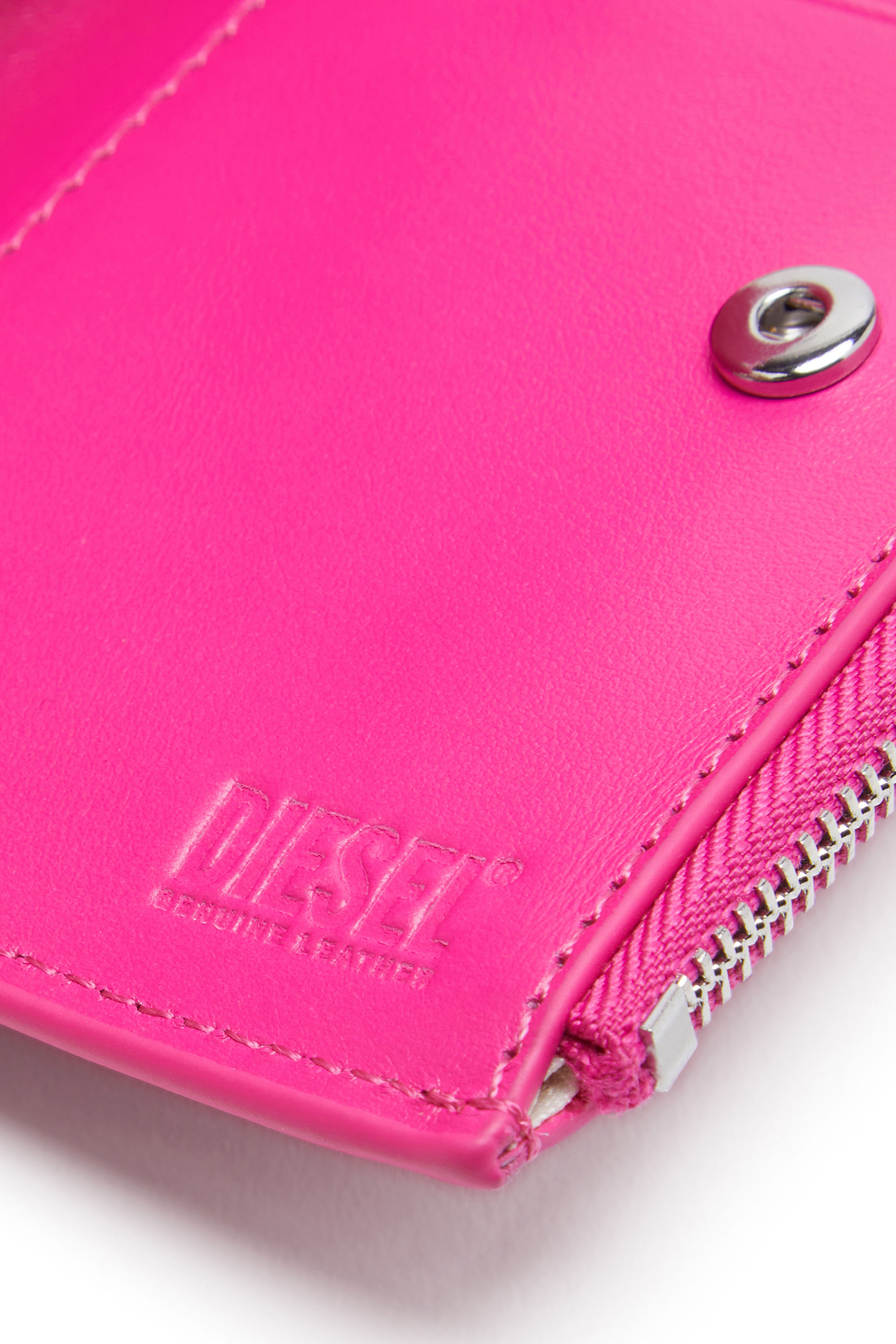 Diesel - 1DR-FOLD BI-FOLD ZIP II, Woman's Small leather wallet with embossed logo in Hot pink - 4