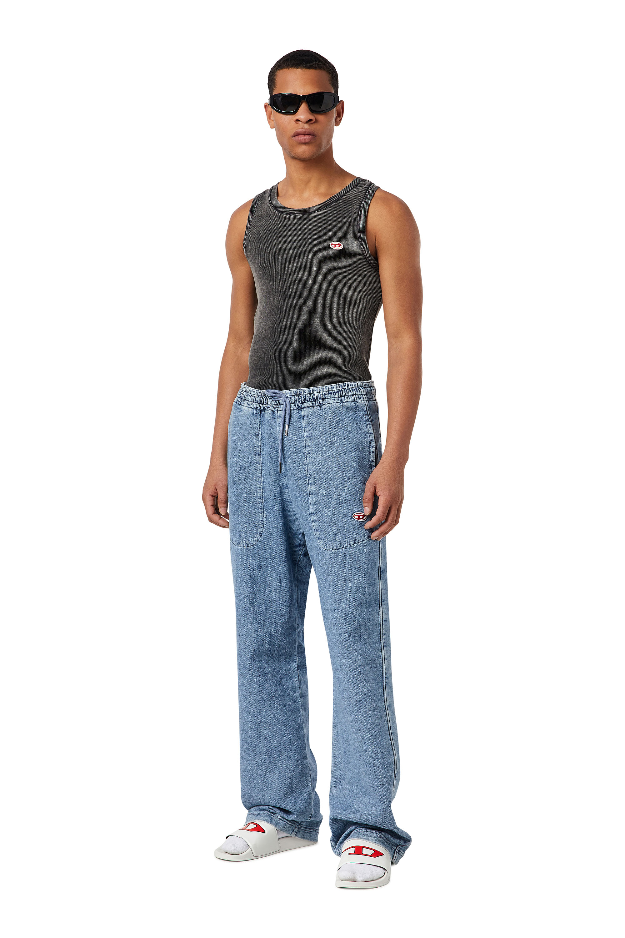 Diesel - Straight D-Martians Track Denim 09D01, Man's Straight D-Martians Track Denim in Light Blue - 2