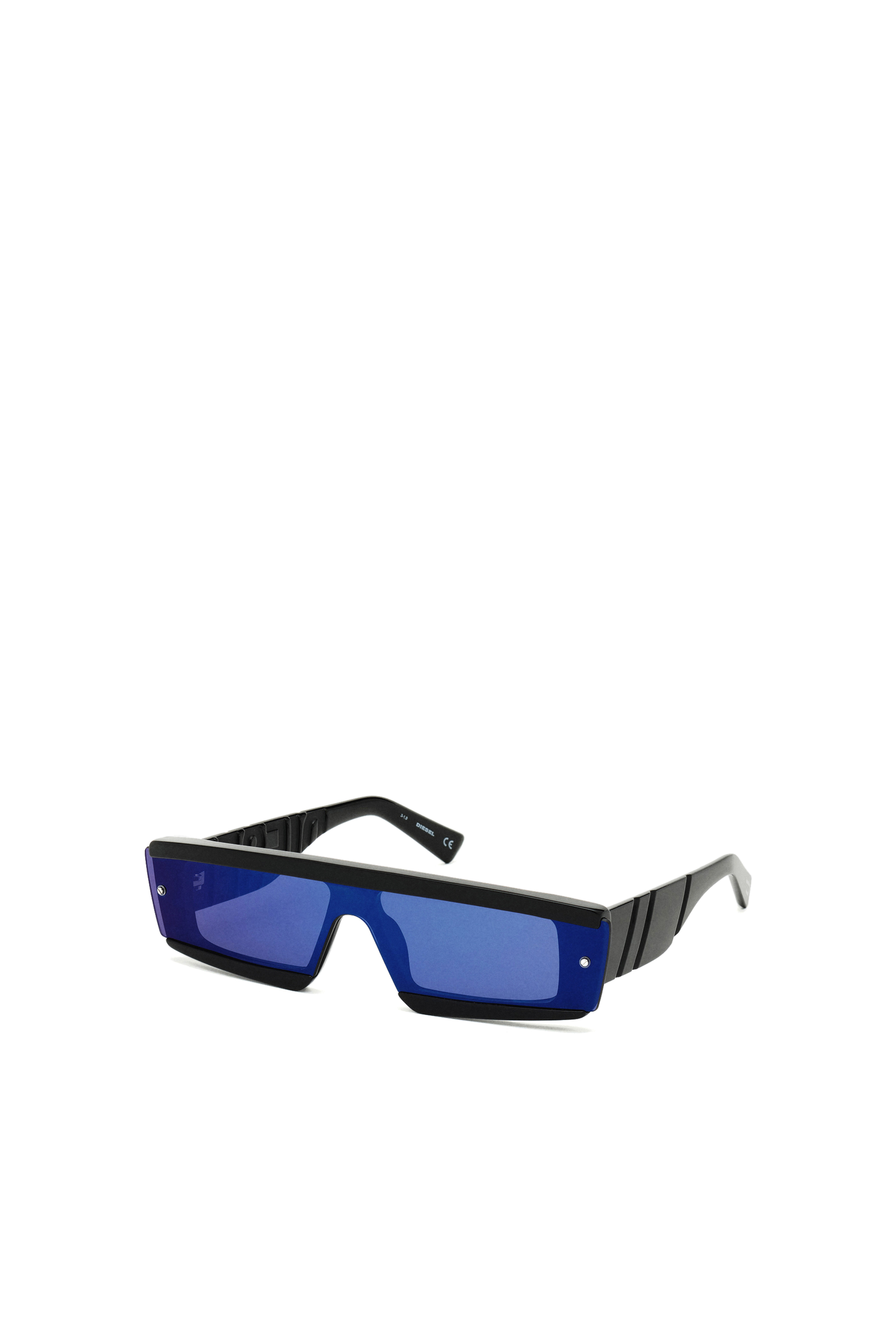 Diesel - DL0318, Man's Acetate wraparound frame with mirror lenses in Black/Blue - 3