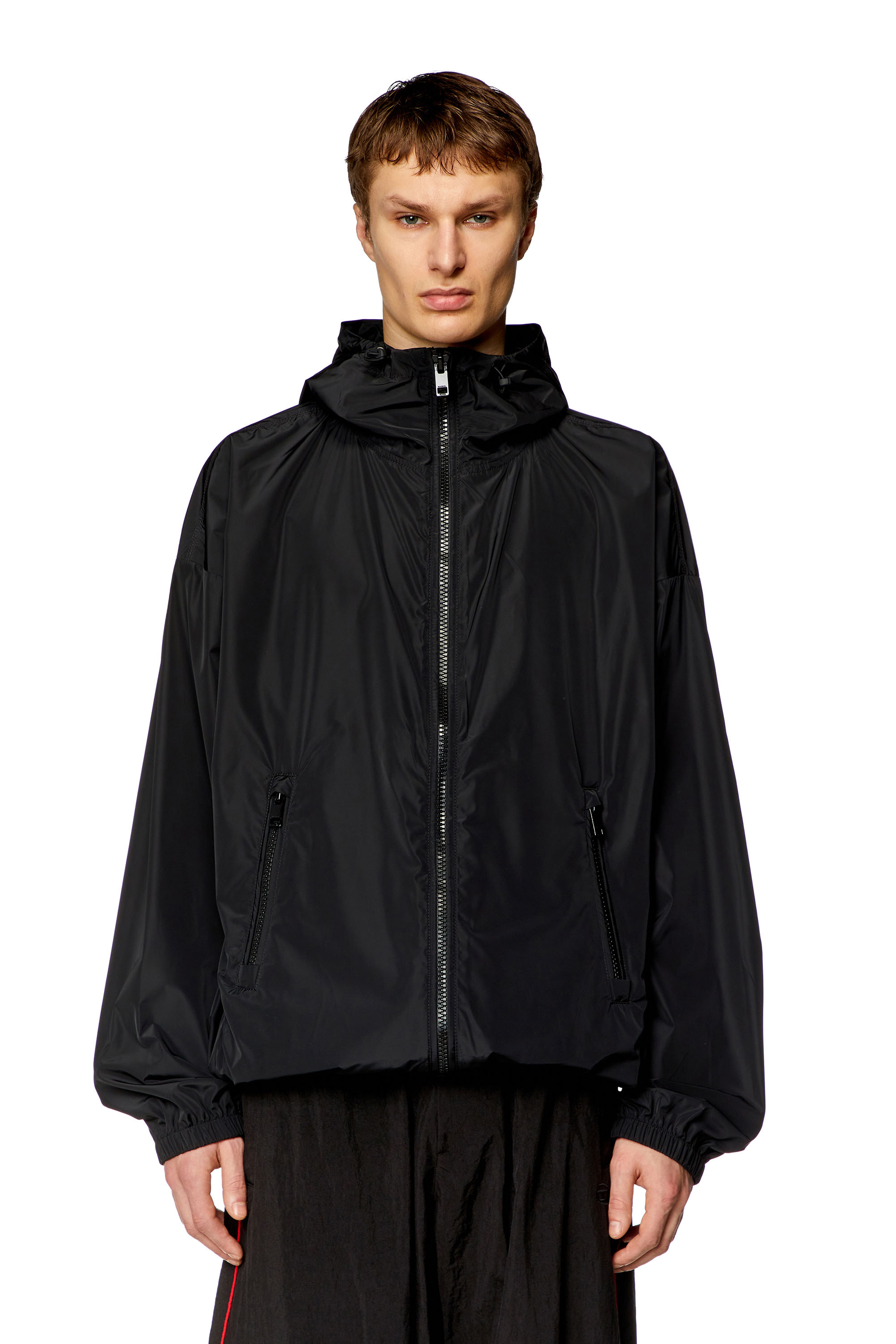 Diesel - J-CLOG, Man's Windbreaker with shiny Oval D print in Black - 4