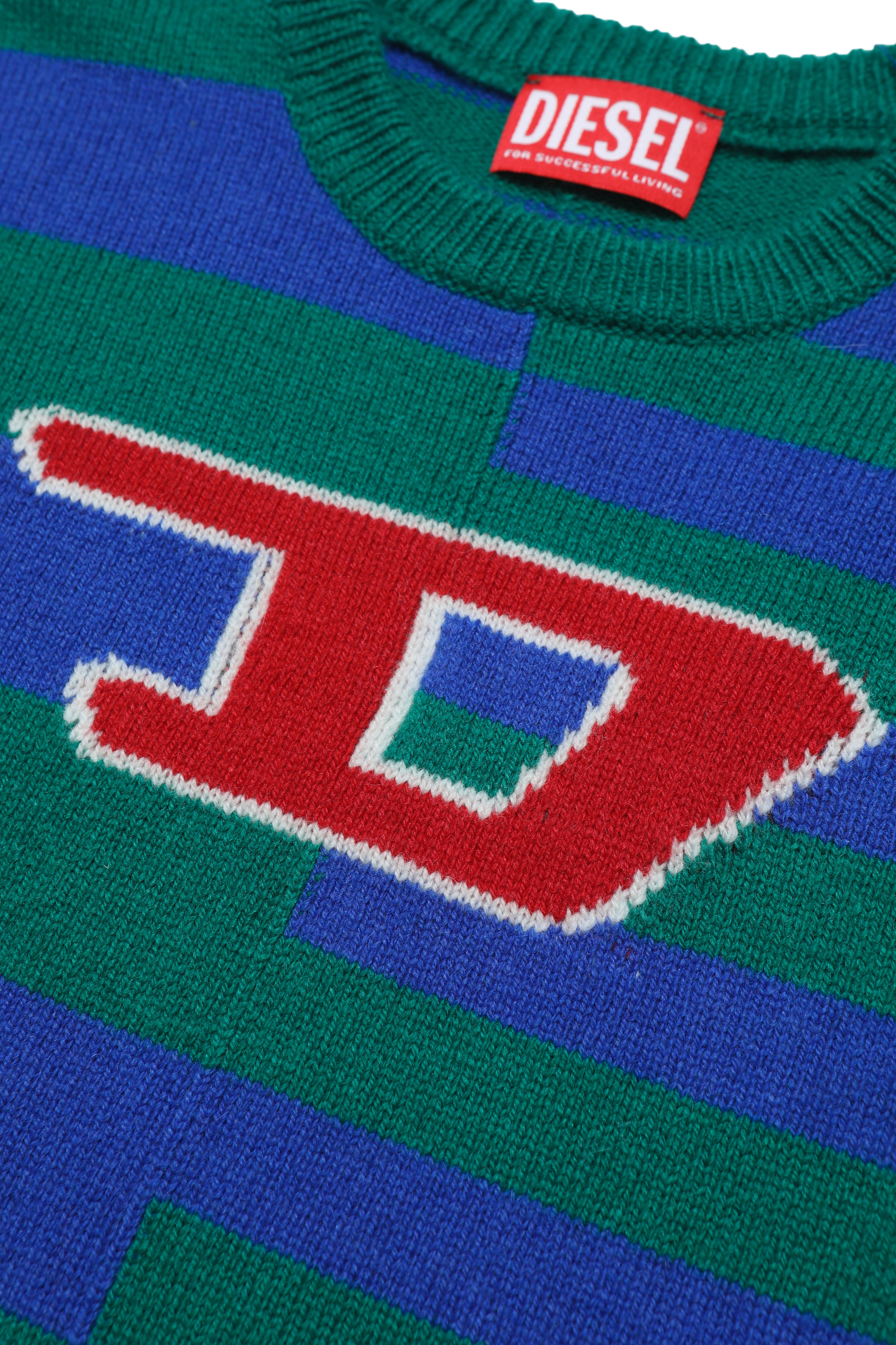Diesel - KEMPLY, Unisex's Striped jumper with D logo in Green/Blue - 3