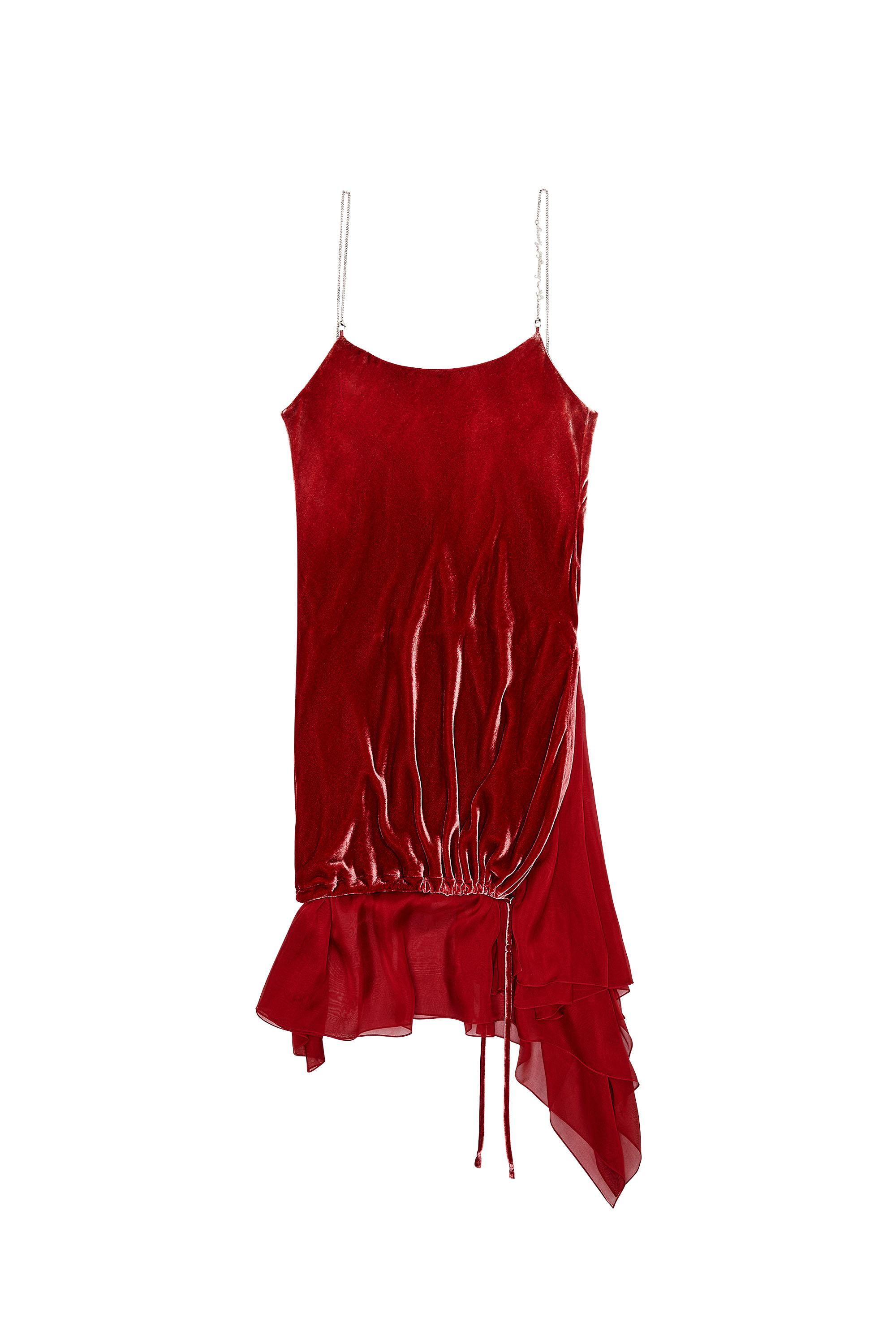 Diesel - D-RUCHI, Woman's Velvet dress with chiffon hem in Red - 2