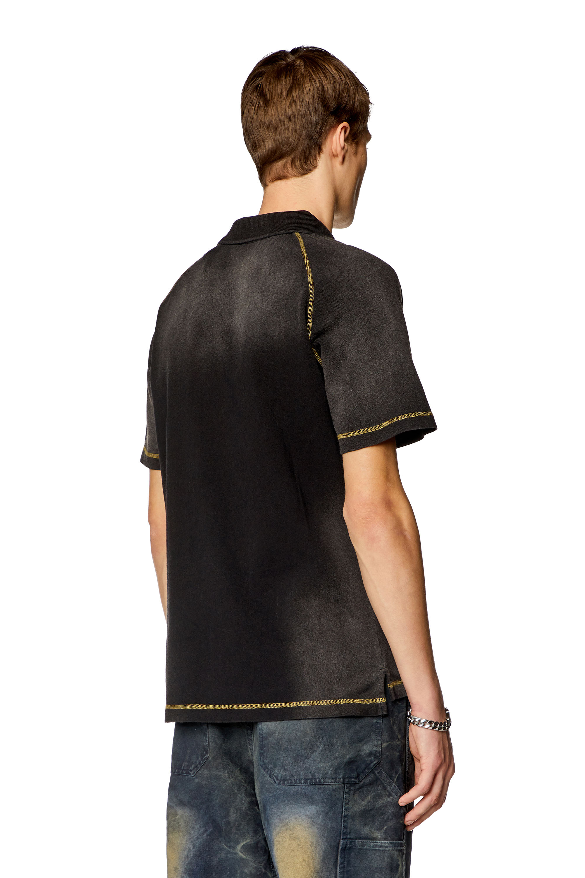 Diesel - T-RASMITH, Man's Polo shirt with sun-faded effects in Black - 4