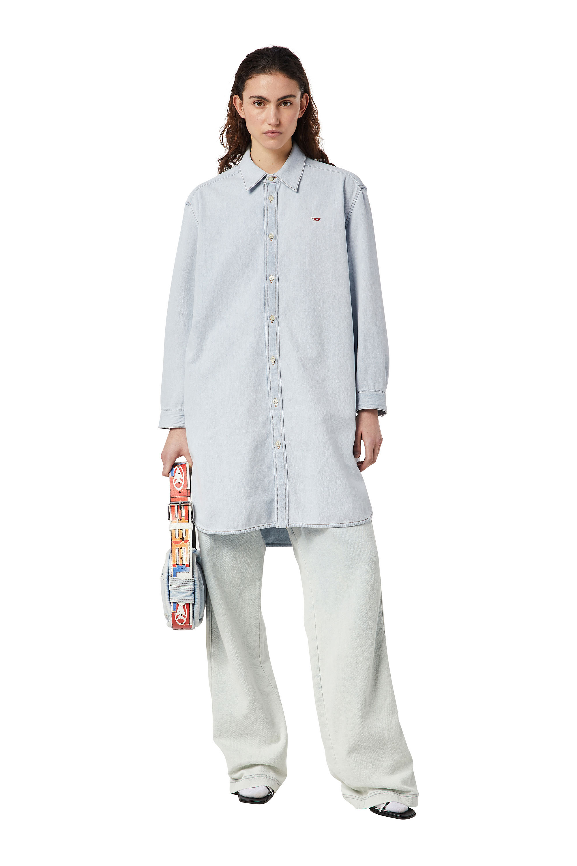 Diesel - DE-BLEX SHIRT DRESS, Woman's Shirt dress in denim in Light Blue - 1