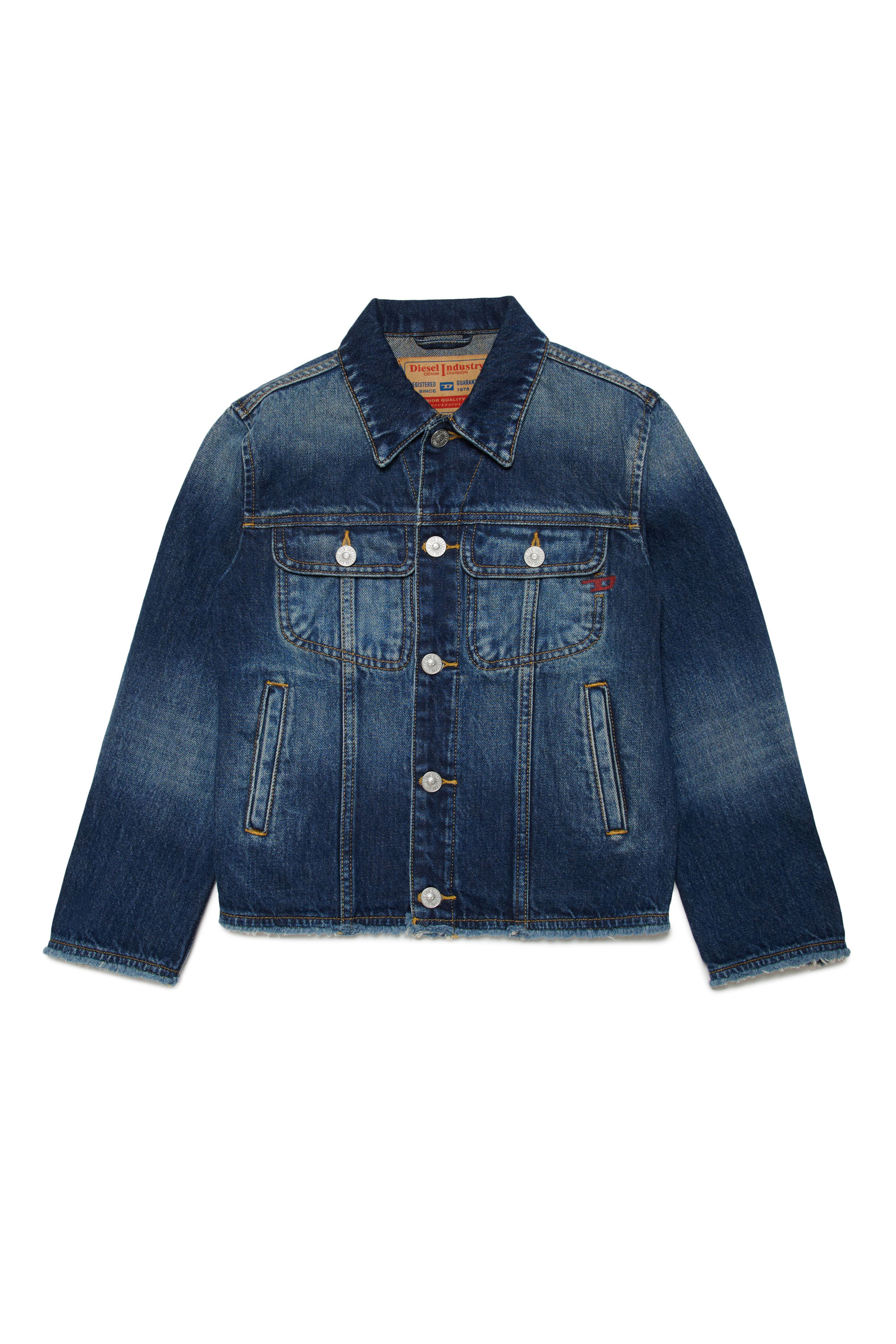 Diesel - JBARCY-J-S, Unisex's Trucker jacket with frayed edges in Dark Blue - 1