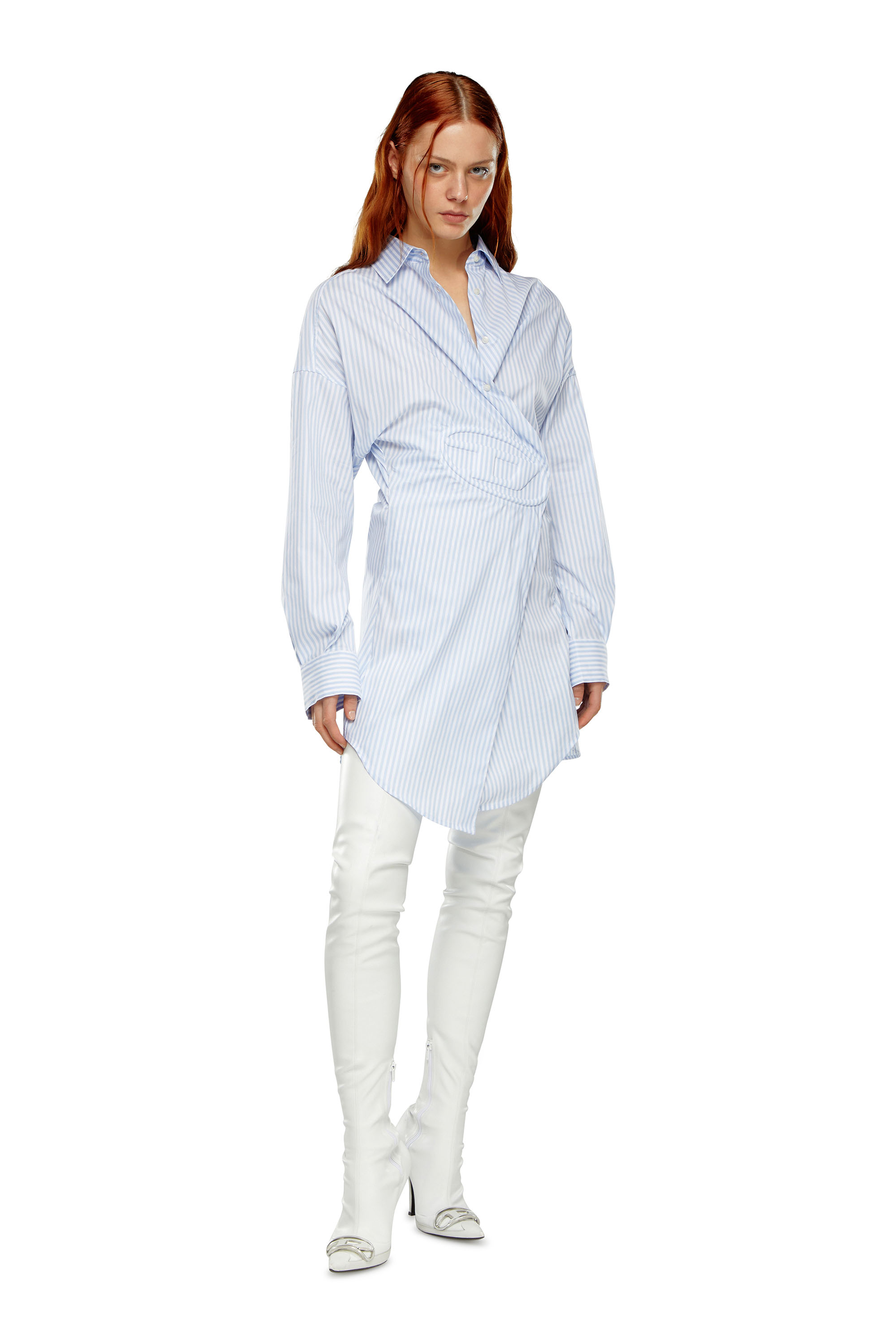 Diesel - D-SIZEN-N2, Woman's Short striped shirt dress in Light Blue - 1