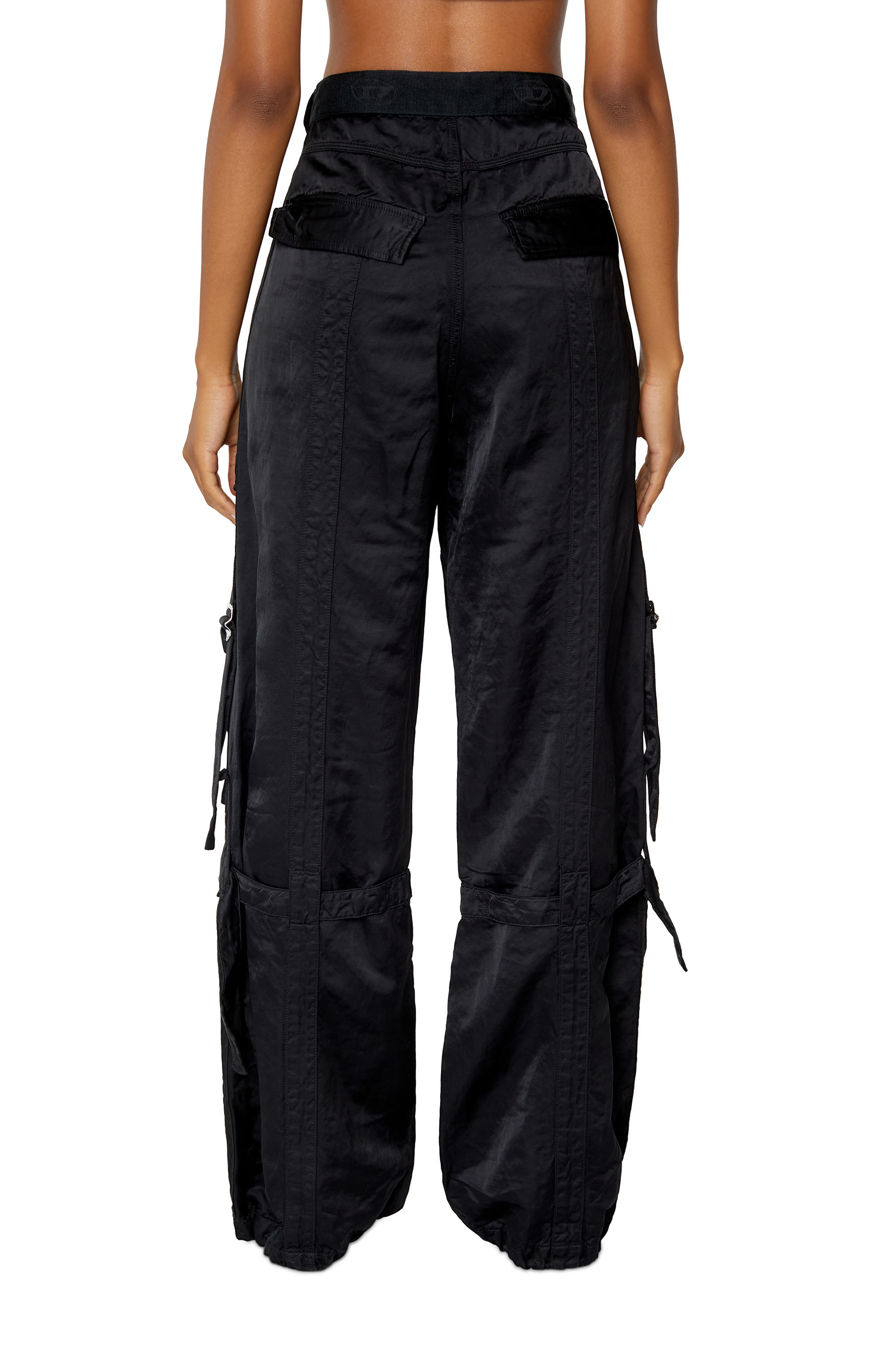 Diesel - P-MALVAROSA, Woman's Cargo pants in stretch satin in Black - 4