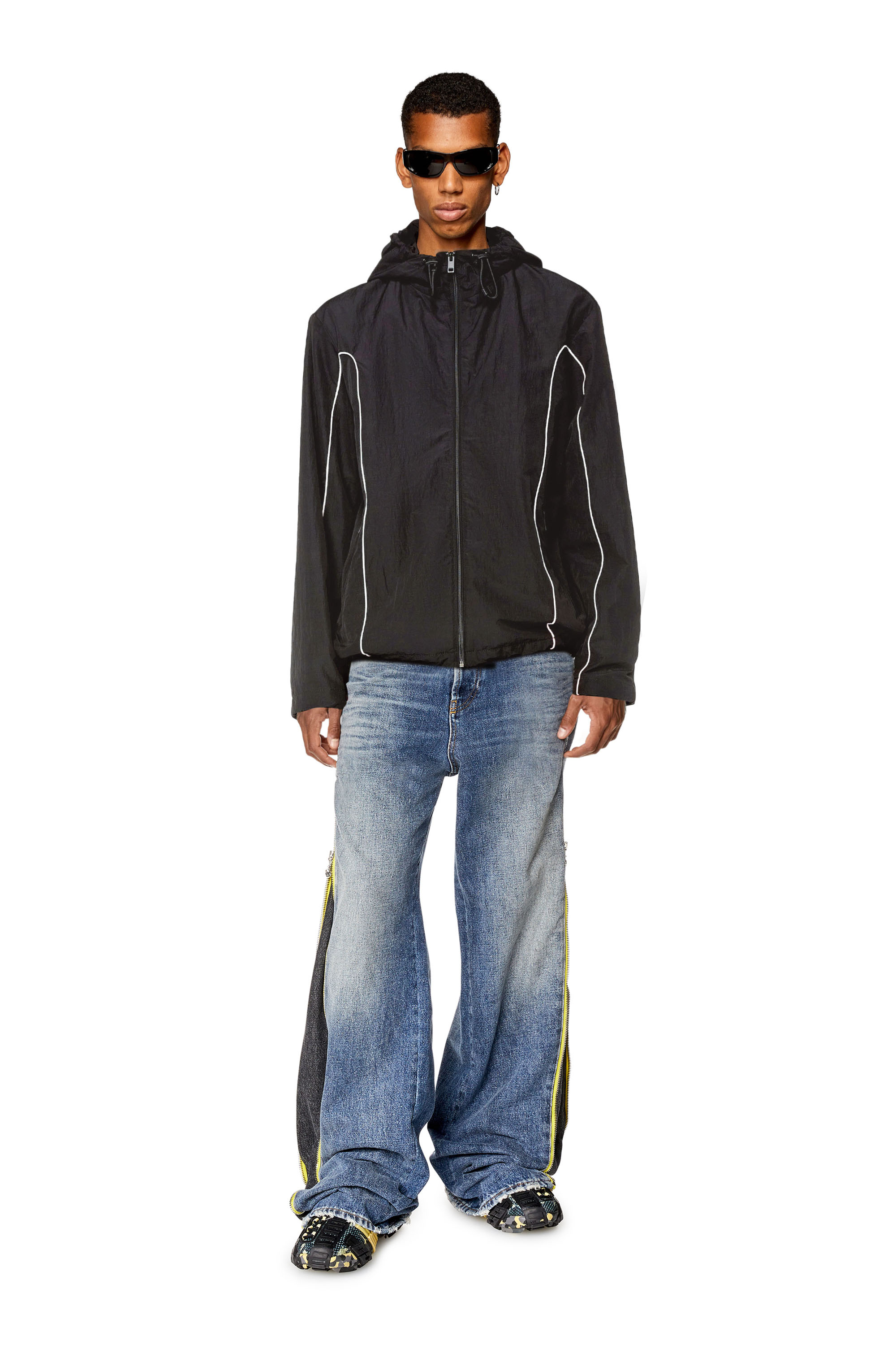 Diesel - J-HIVESSIN, Man's Windbreaker with contrast piping in Black - 2
