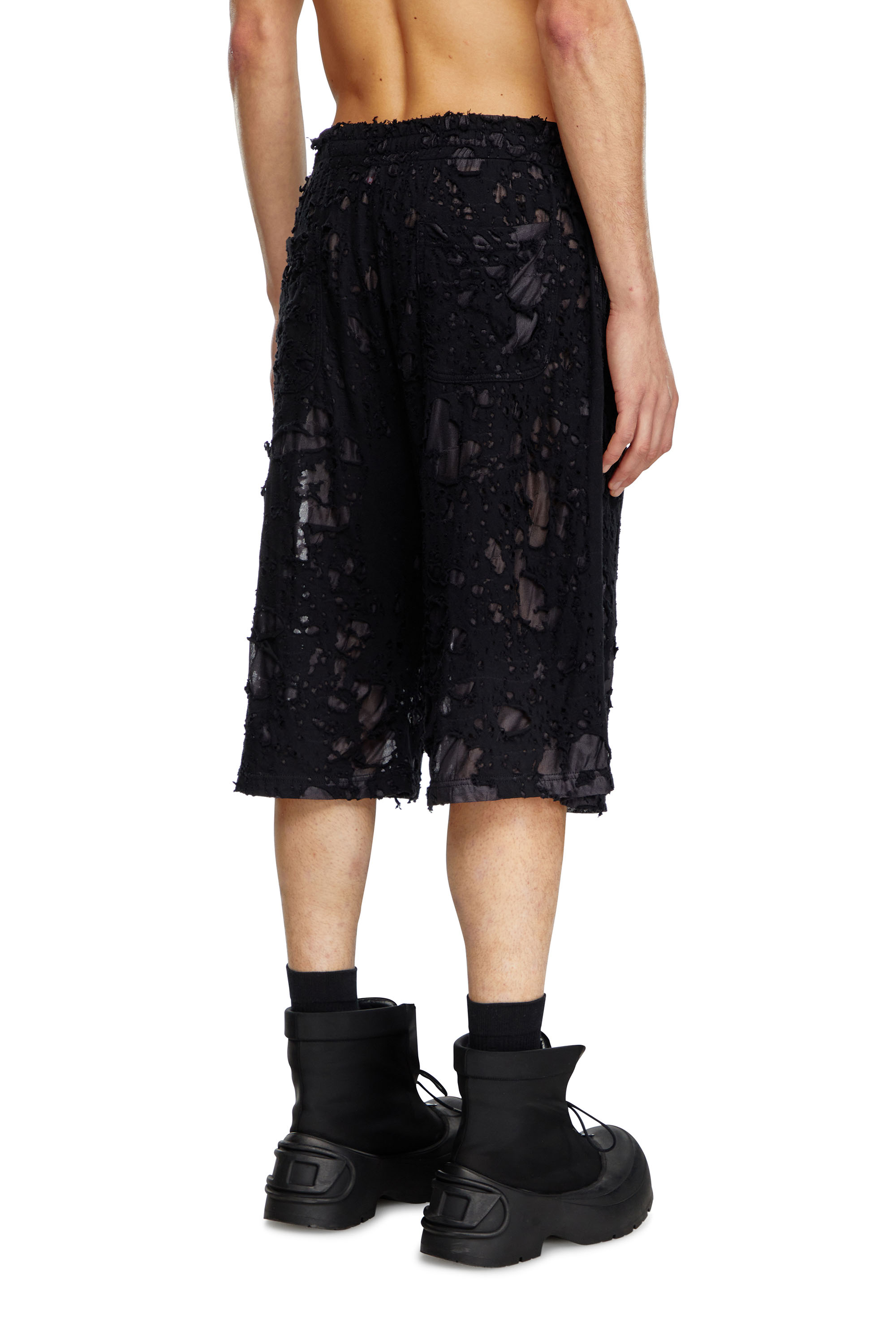 Diesel - P-WO-POCK, Man's Layered shorts with burn-out finish in Black - 4