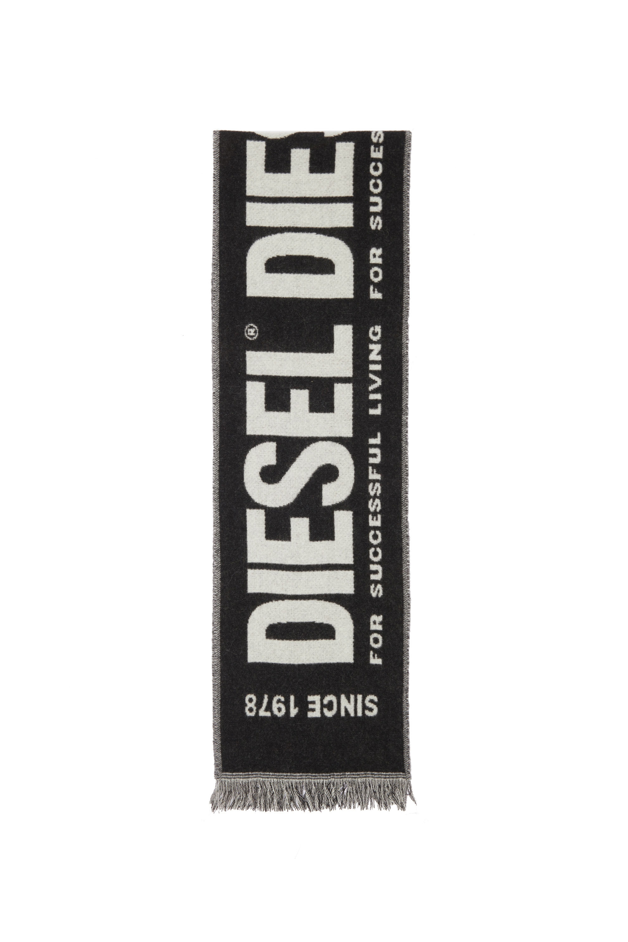 Diesel - S-BISC-NEW, Man's Blended wool scarf with jacquard logo in Black - 3