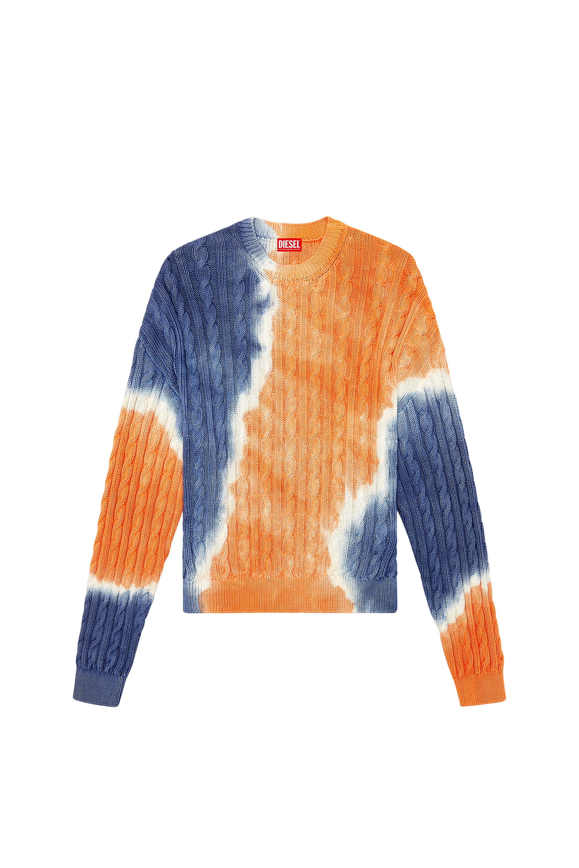 Diesel - K-JANCI, Man's Tie-dye jumper in cable-knit cotton in Blue/Orange - 3