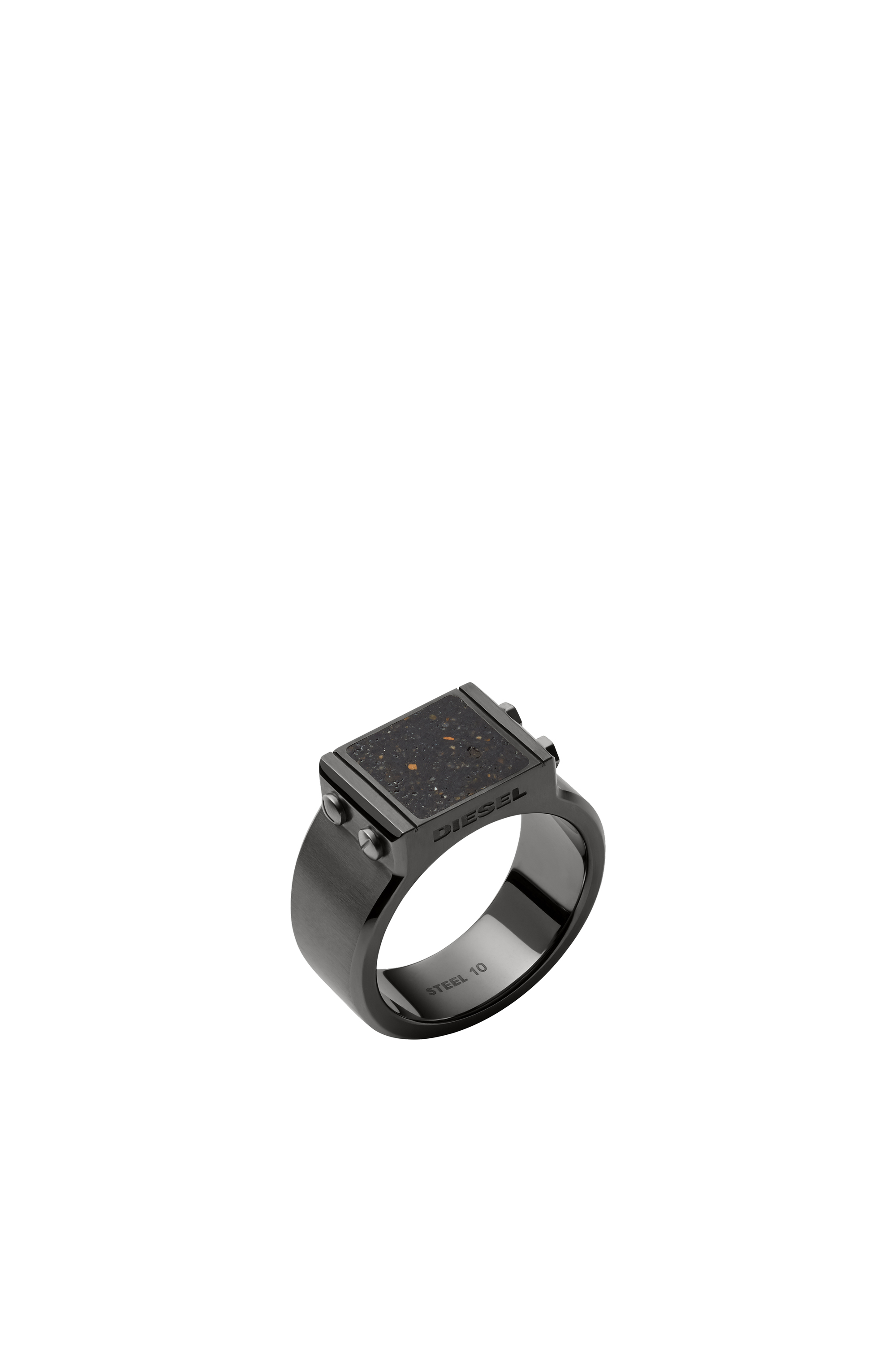 Diesel - DX1258, Man's Stainless steel signet ring in Black - 1