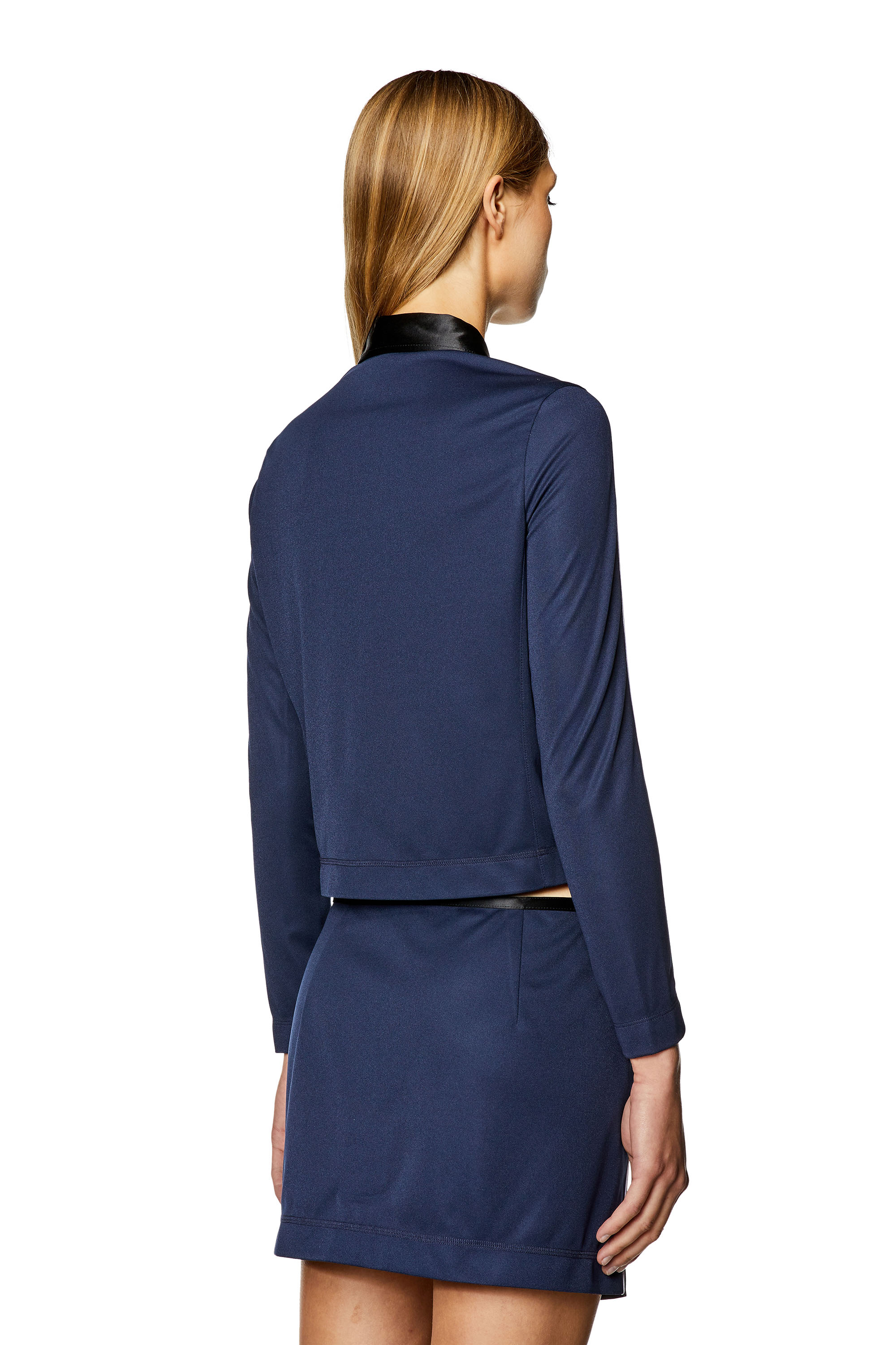 Diesel - C-LORY, Woman's Shirt-jacket in satin and double knit in Black/Blue - 4