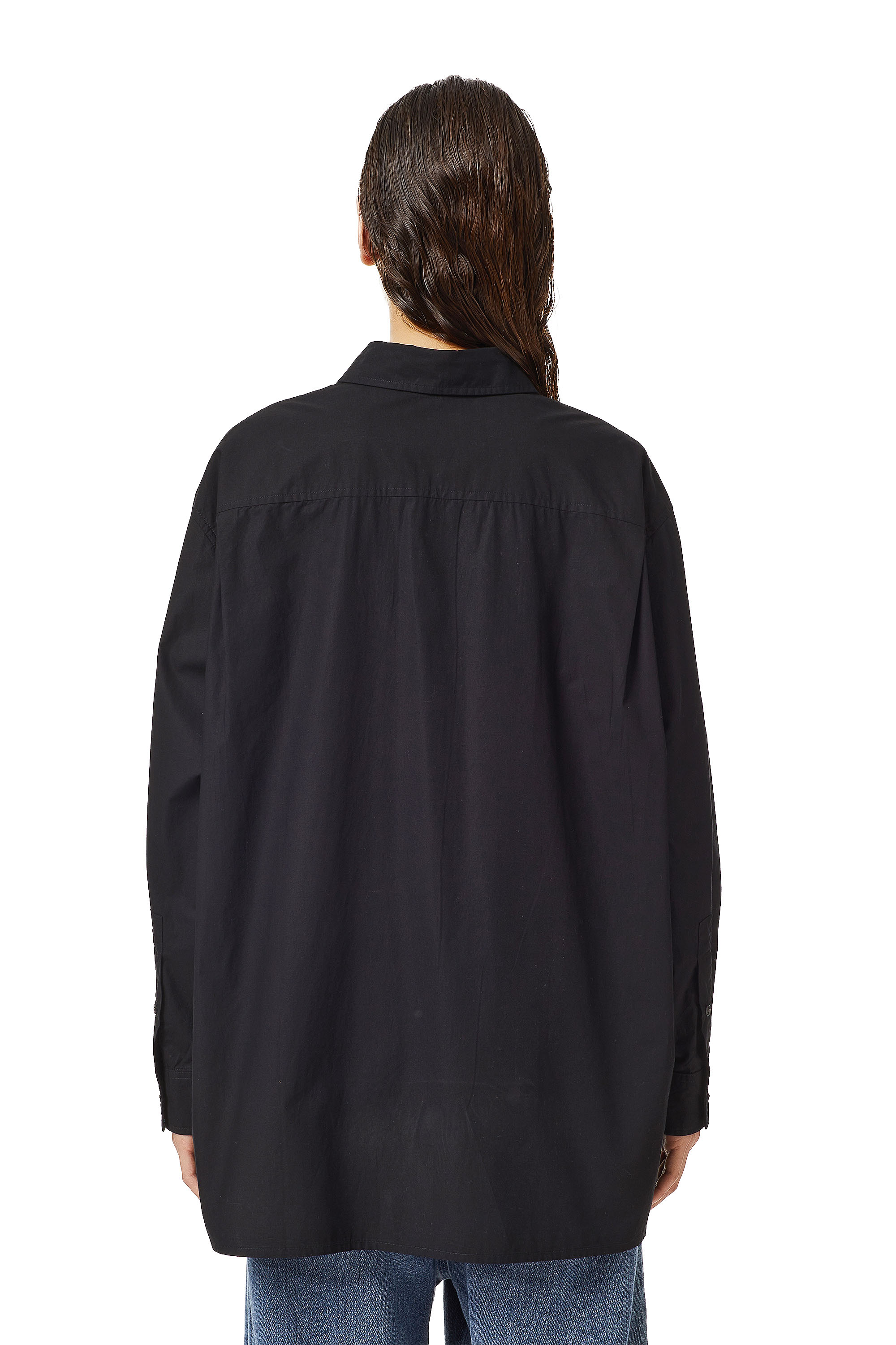 Diesel - C-BRUCE-A, Woman's Oversized shirt with oval logo in Black - 4