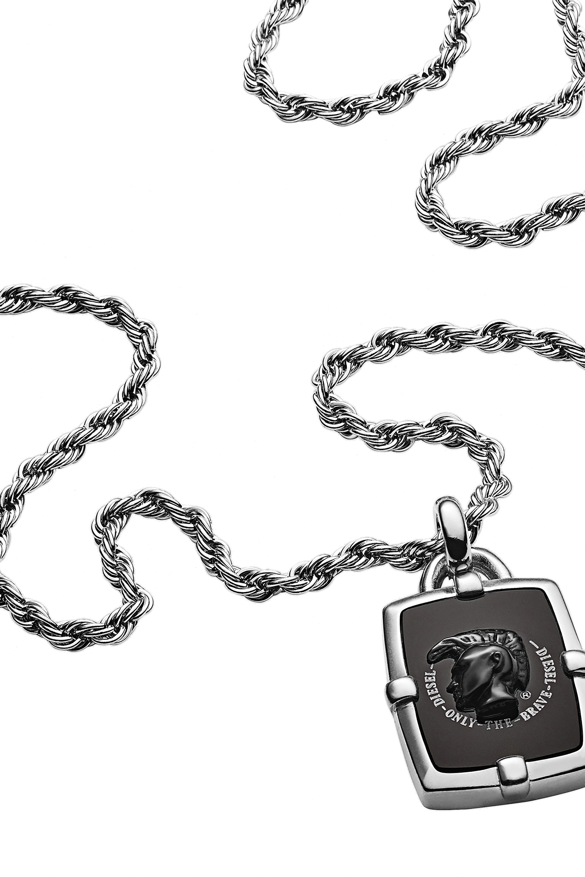 Diesel - DX1174, Man's Black Agate Necklace in Silver/Black - 1
