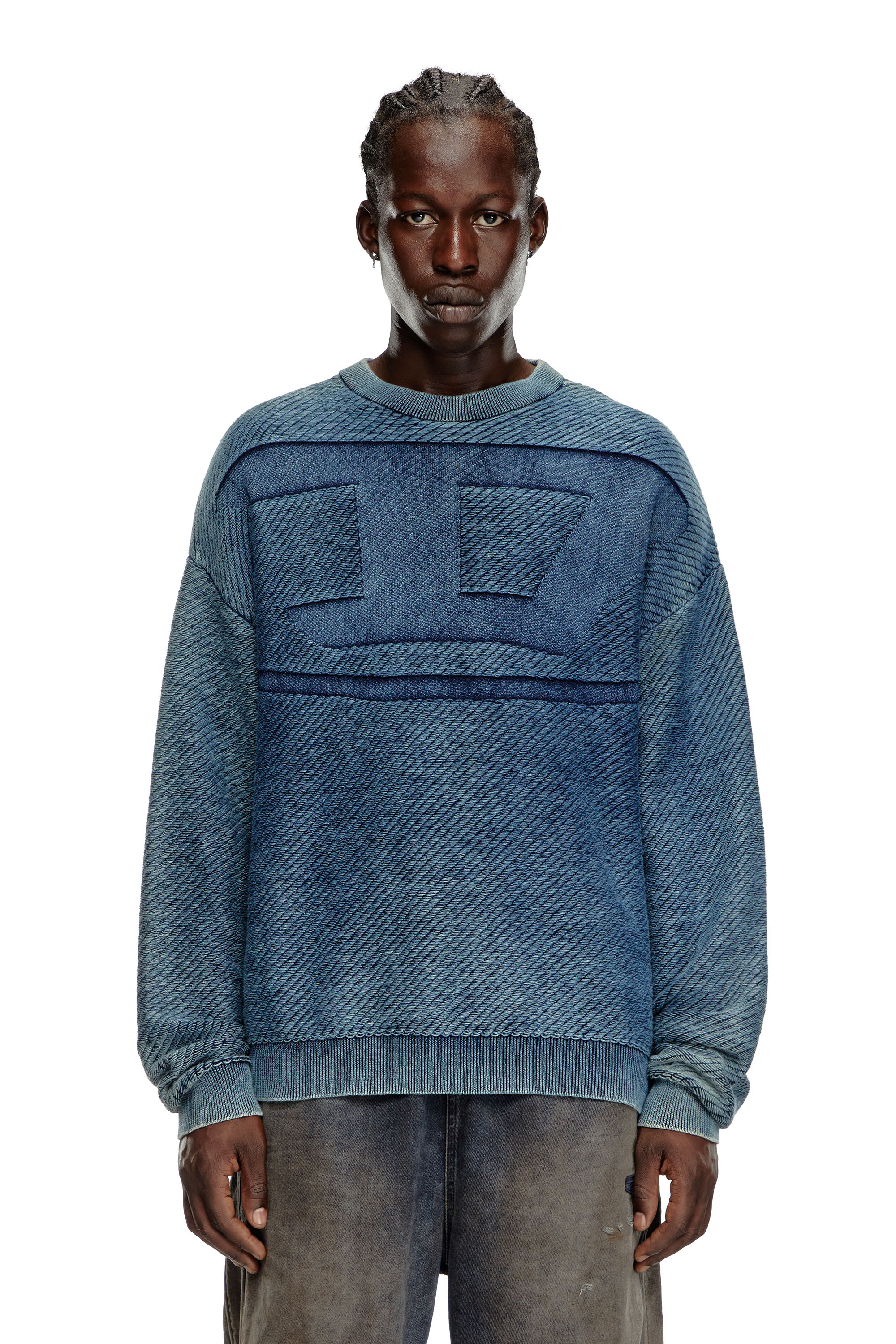 Diesel - K-KLEVERY, Man's Denim-effect jumper in cotton in Blue - 1