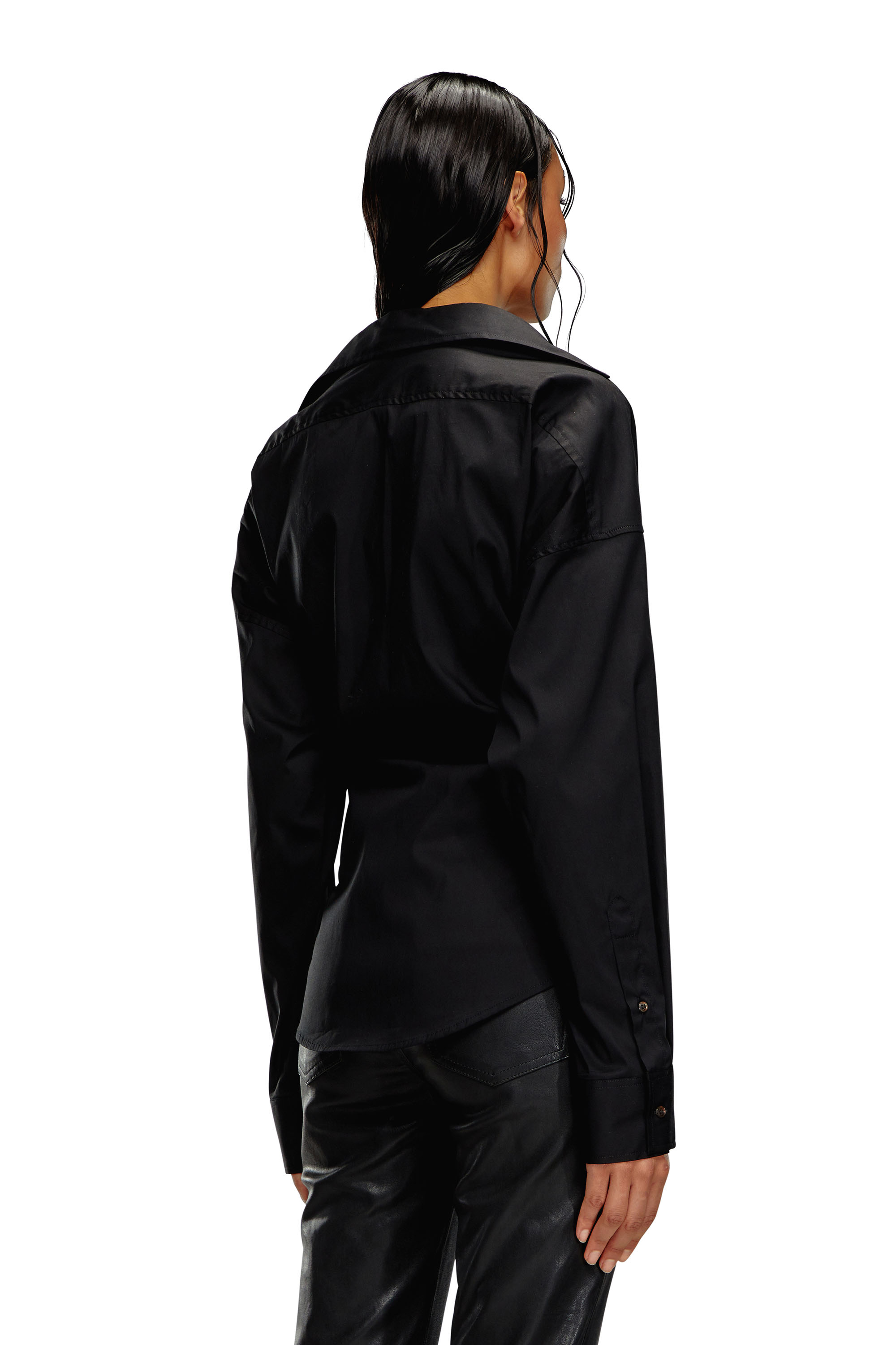 Diesel - C-SIZ-N1, Woman's Wrap shirt with embossed logo in Black - 4