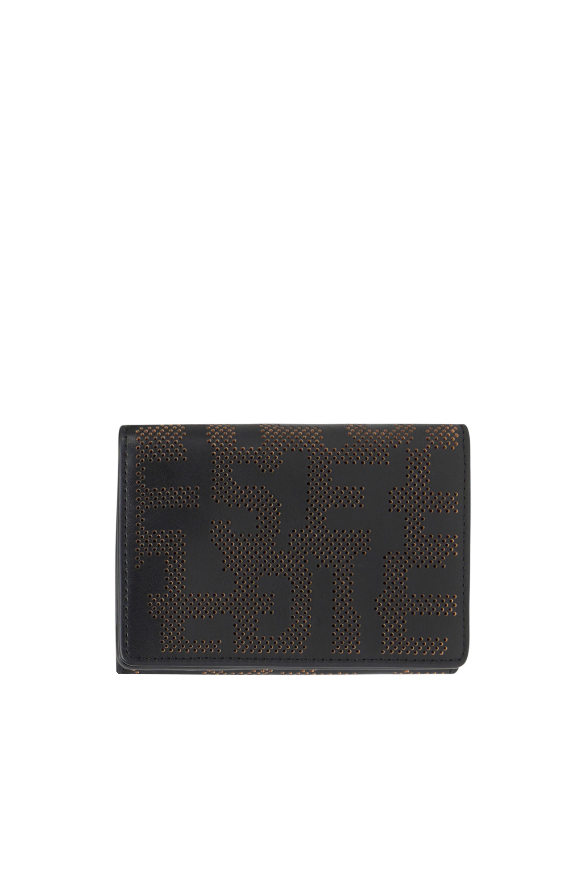 Diesel - TRI-FOLD COIN S, Unisex's Tri-fold wallet in perforated leather in Black - 1