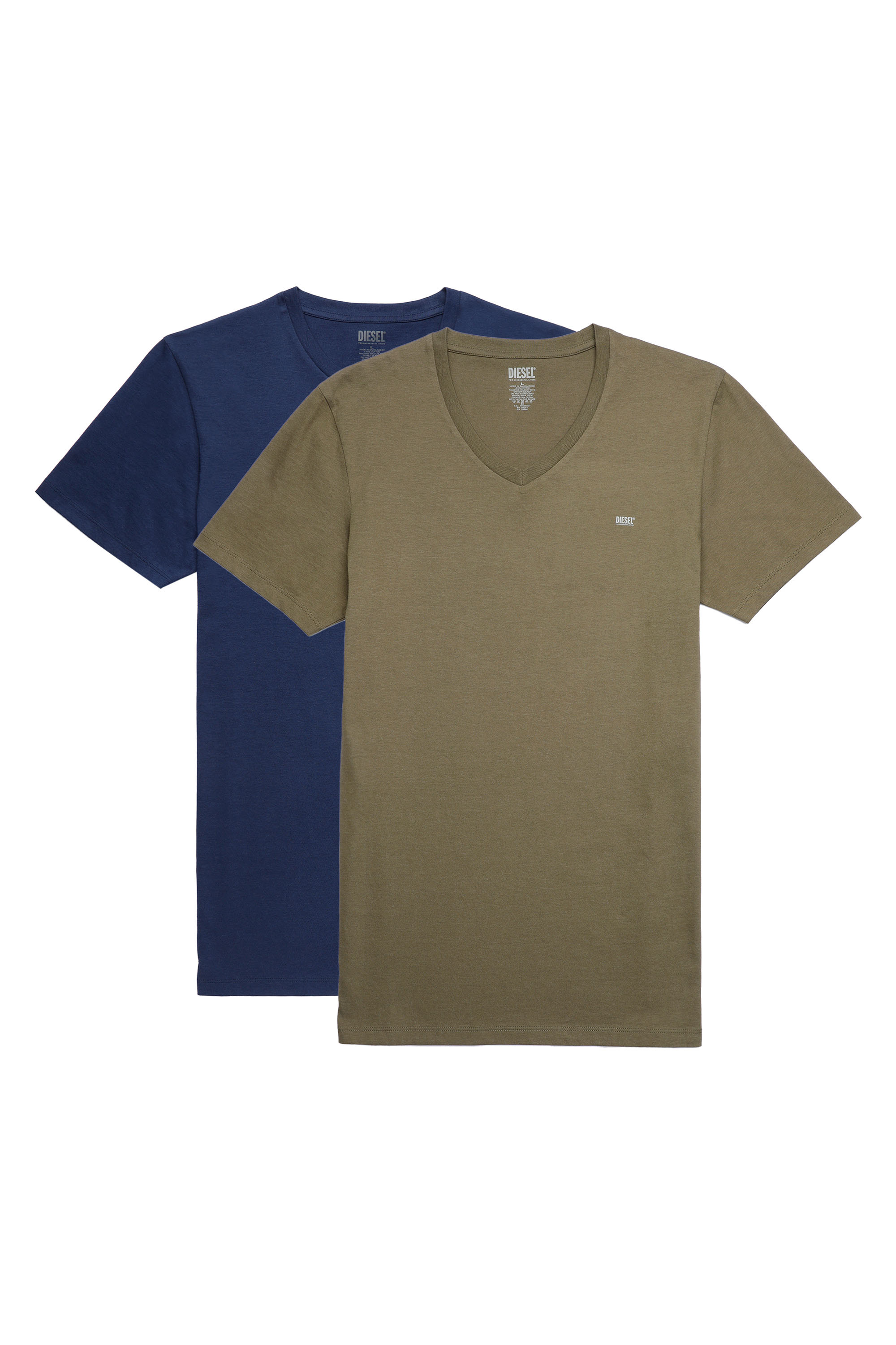 Diesel - UMTEE-MICHAEL-TUBE-TWOPACK, Man's Two-pack V-neck T-shirts with logo print in Blue/Green - 1