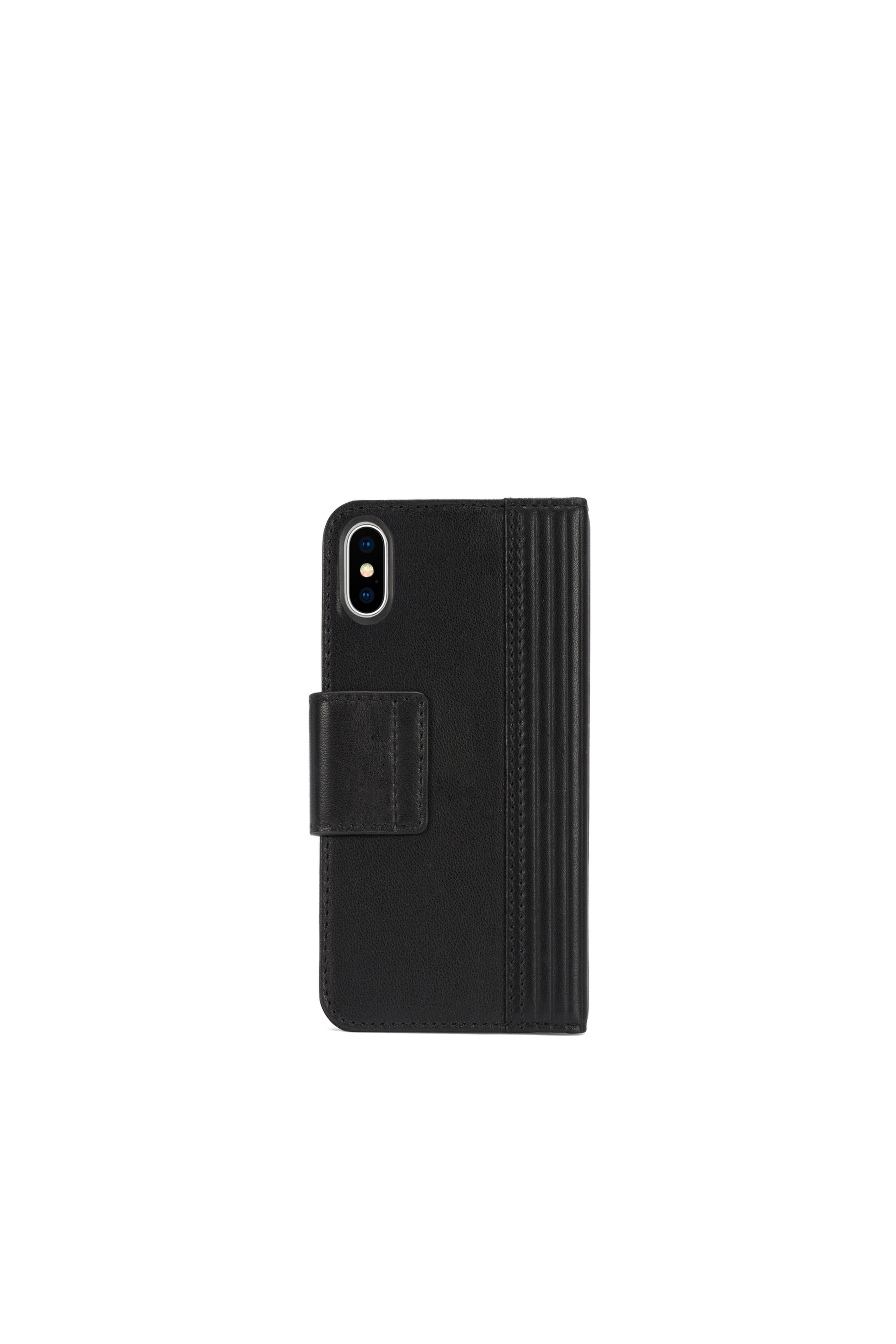 Diesel - BLACK LINED LEATHER IPHONE X FOLIO, Unisex's Black lined leather folio, iPhone X in Black - 2