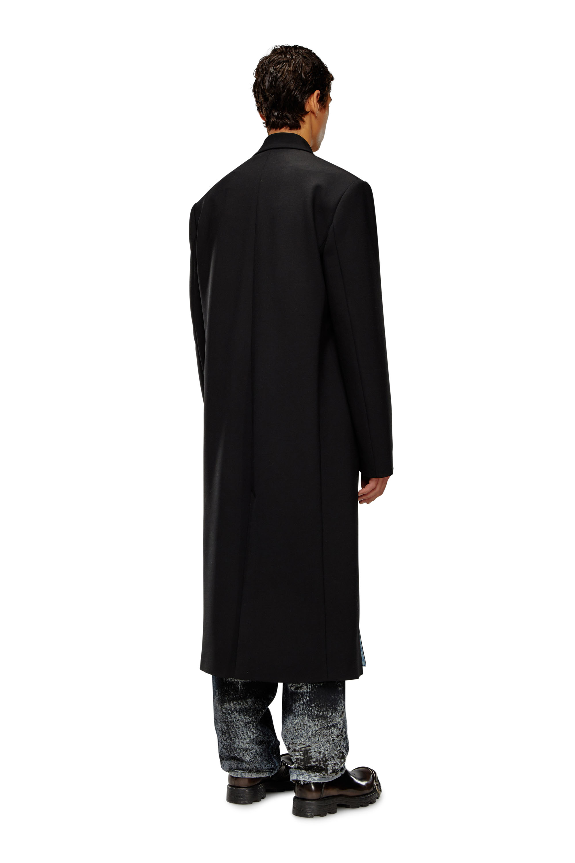 Diesel - J-RITZ, Man's Longline cool wool coat in denim detail in Black - 4