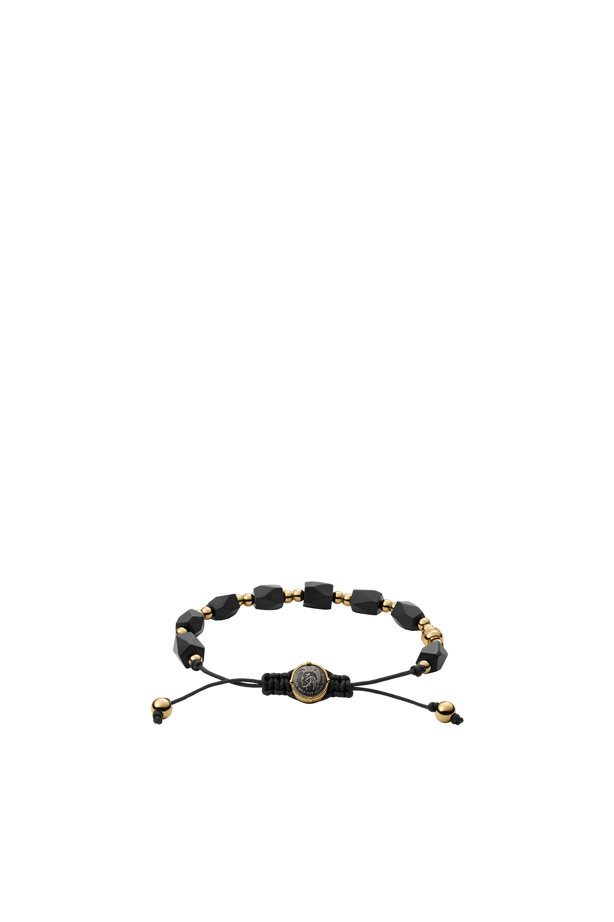 Diesel - DX1301, Man's Black agate and gold-tone stainless steel beaded bracelet in Black/Gold - 2