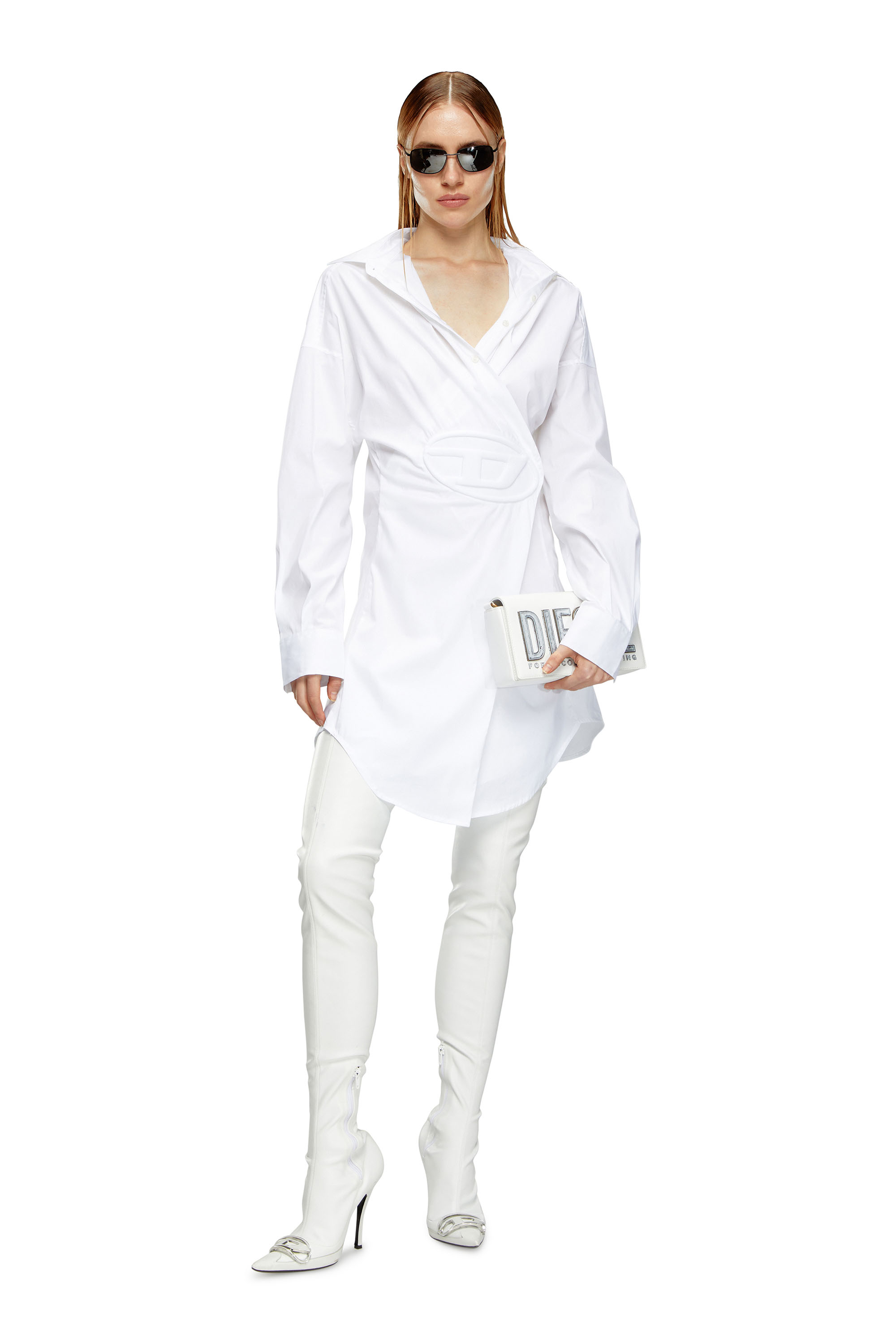 Diesel - D-SIZEN-N1, Woman's Short shirt dress in stretch poplin in White - 1