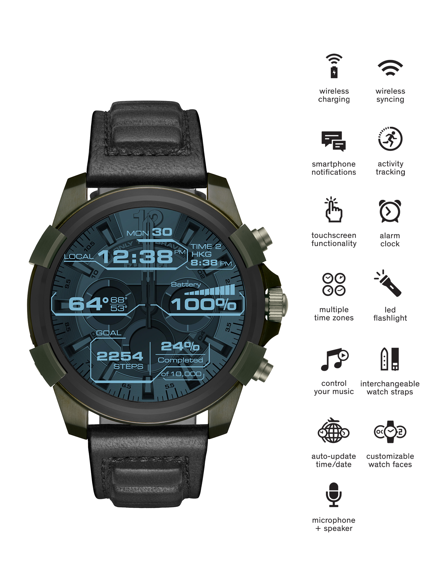 Diesel - DT2003, Man's Leather touchscreen smartwatch, 48 mm in Military Green - 4
