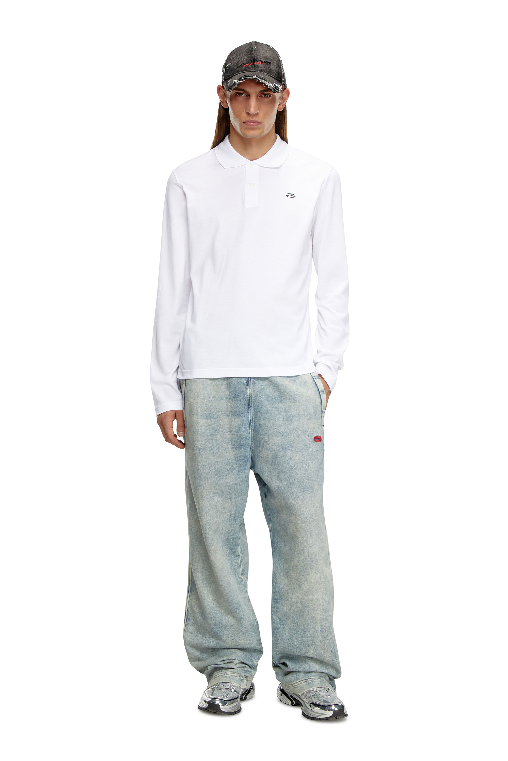 Diesel - T-SMITH-LS-DOVAL-PJ, Man's Long-sleeve polo shirt with logo print in White - 3