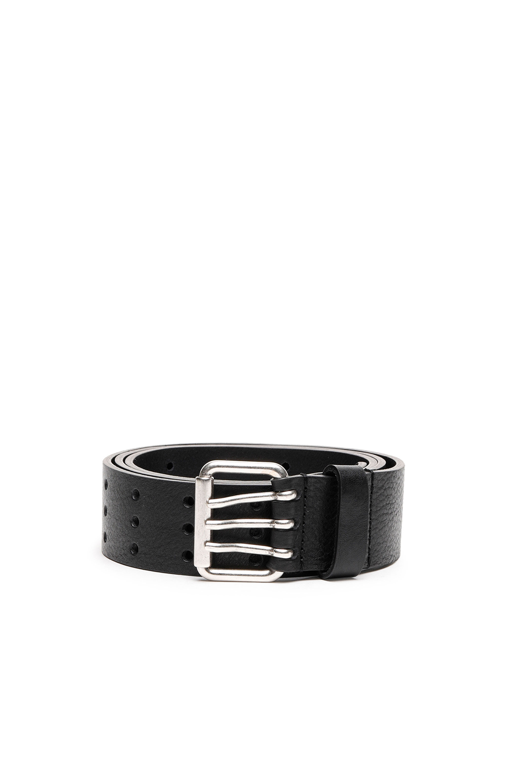 Diesel - B-MILI, Man's Leather belt with triple-prong buckle in Black - 1