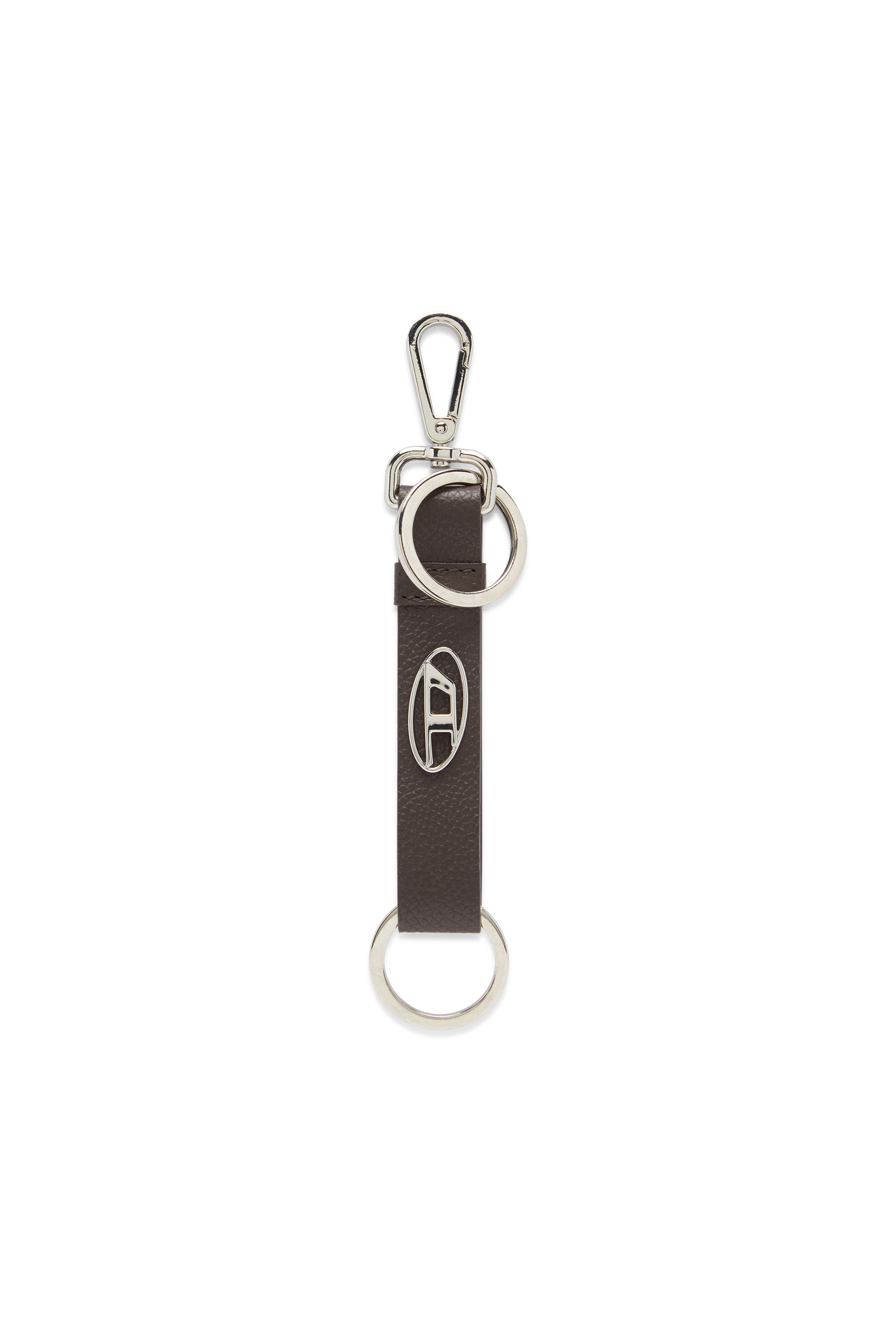 Diesel - BUSY-KEY, Man's Leather keyring with logo plaque in Brown - 1