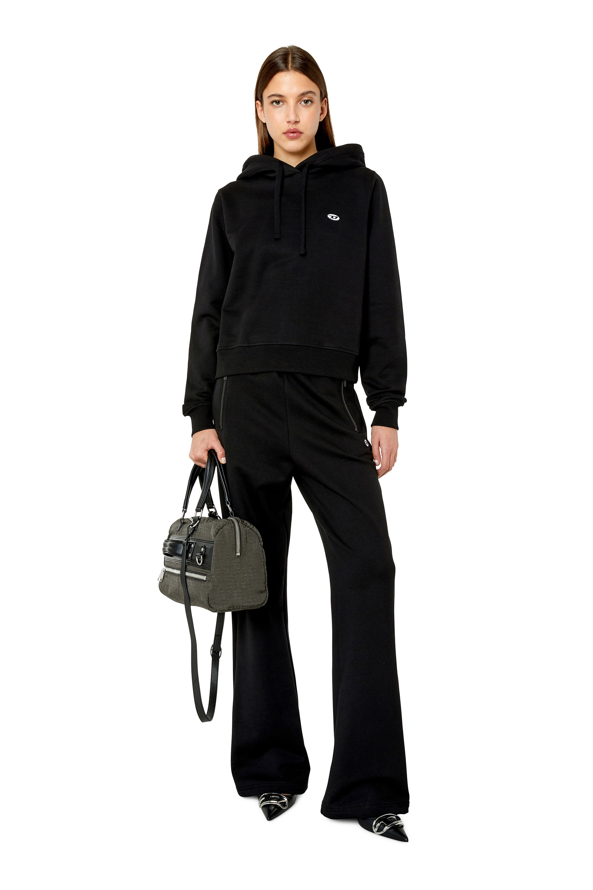 Diesel - F-REGGY-HOOD-DOVAL-PJ, Woman's Hoodie with oval D patch in Black - 2
