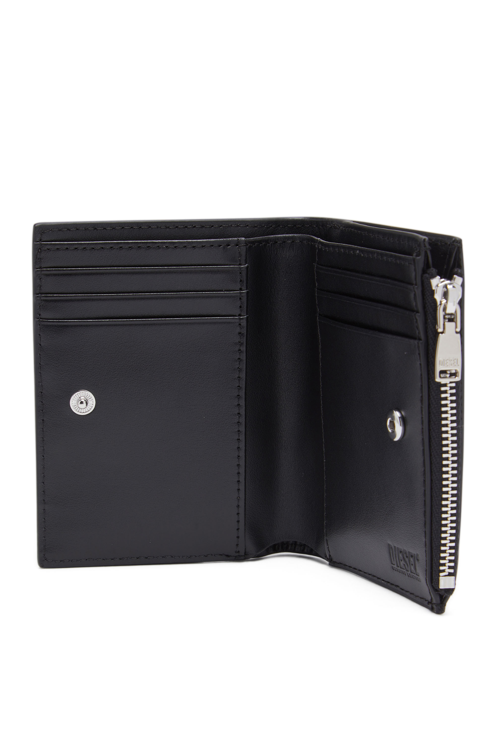 Diesel - 1DR-FOLD BI-FOLD ZIP II, Woman's Small leather wallet with embossed logo in Black - 3