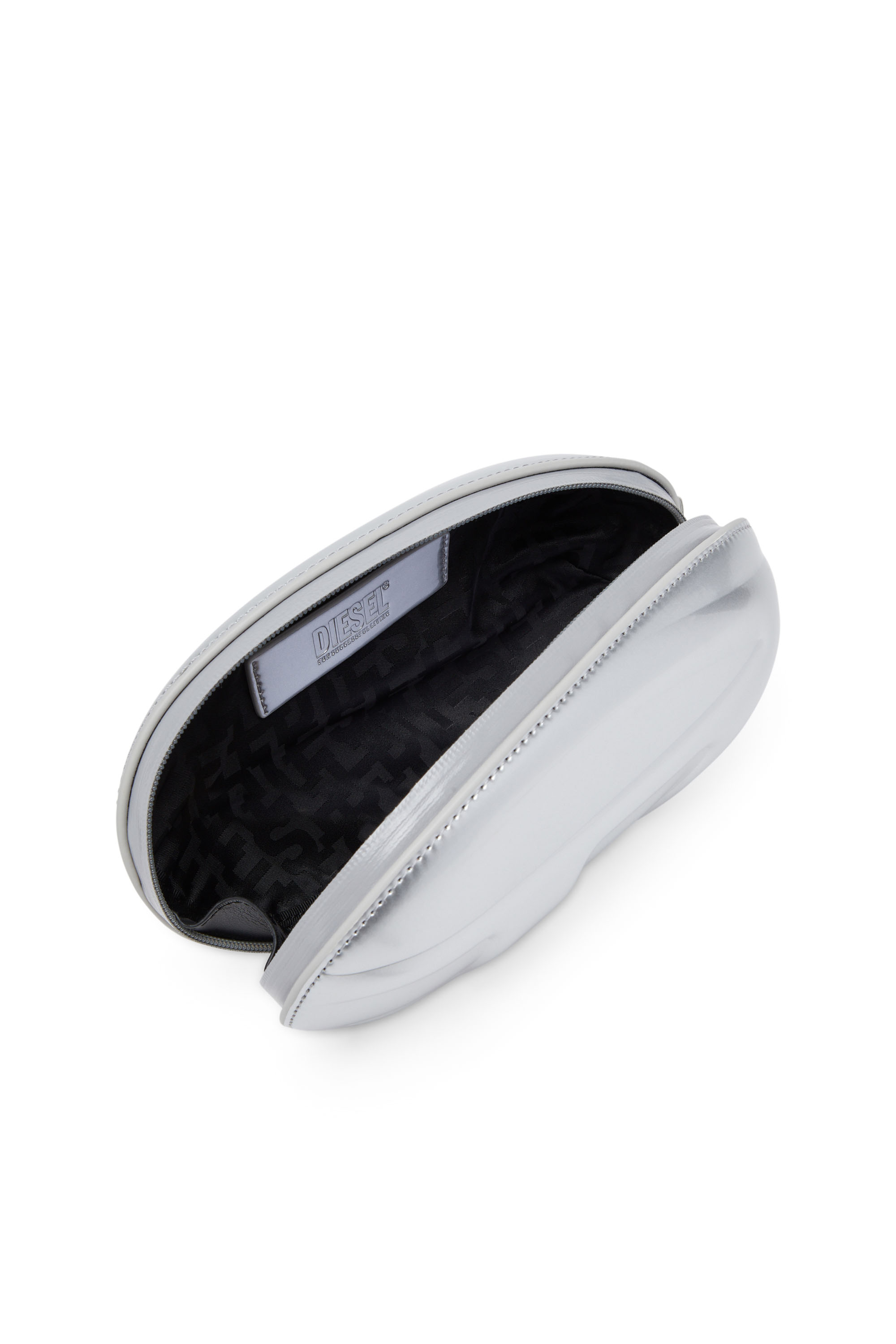 Diesel - 1-DR FOLD CLUTCH, Woman's 1-DR Fold-Structured oval clutch in glossy PU in Silver - 4