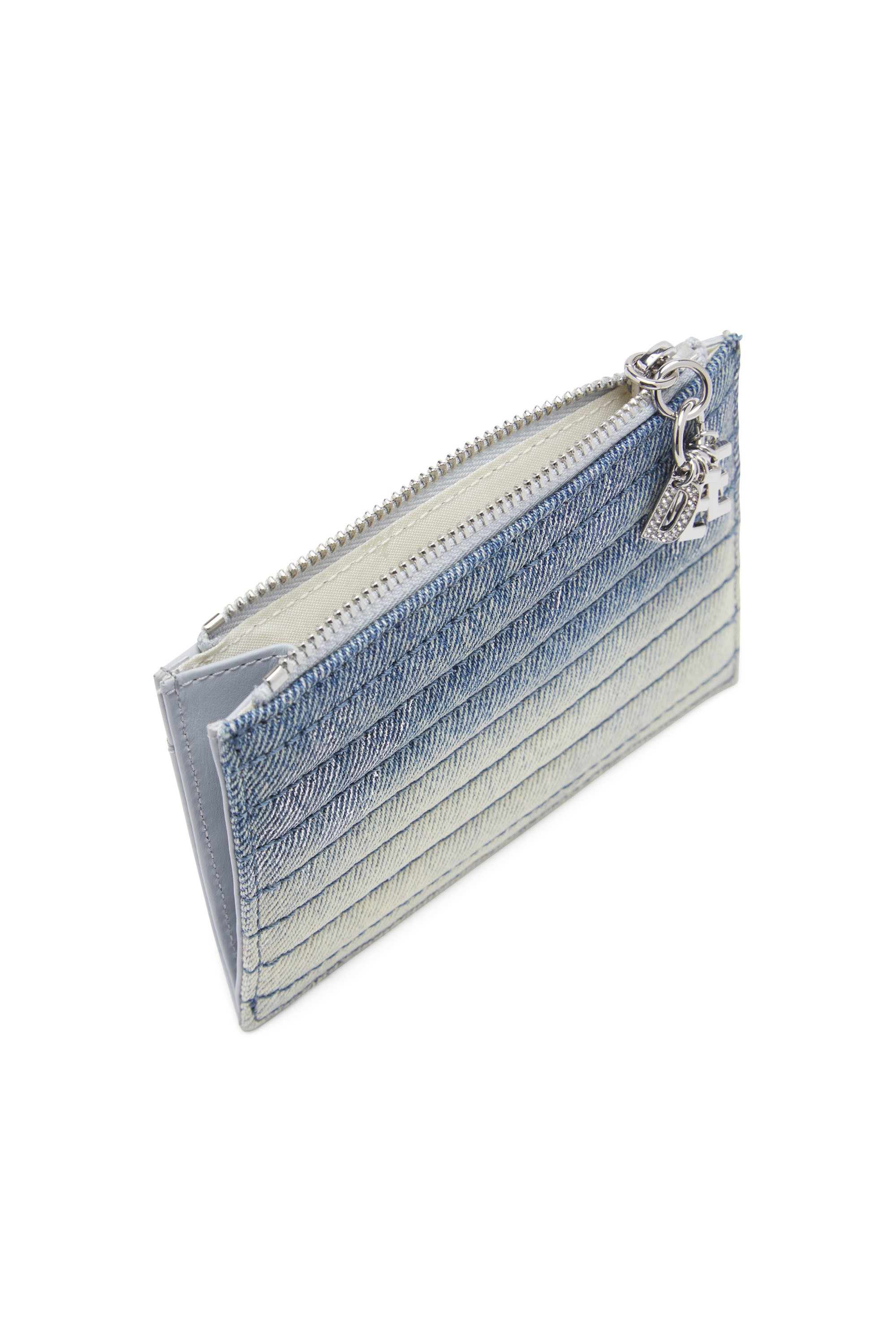 Diesel - D-VINA CARD HOLDER COIN S II, Woman's Card holder in leather and quilted denim in Blue - 3