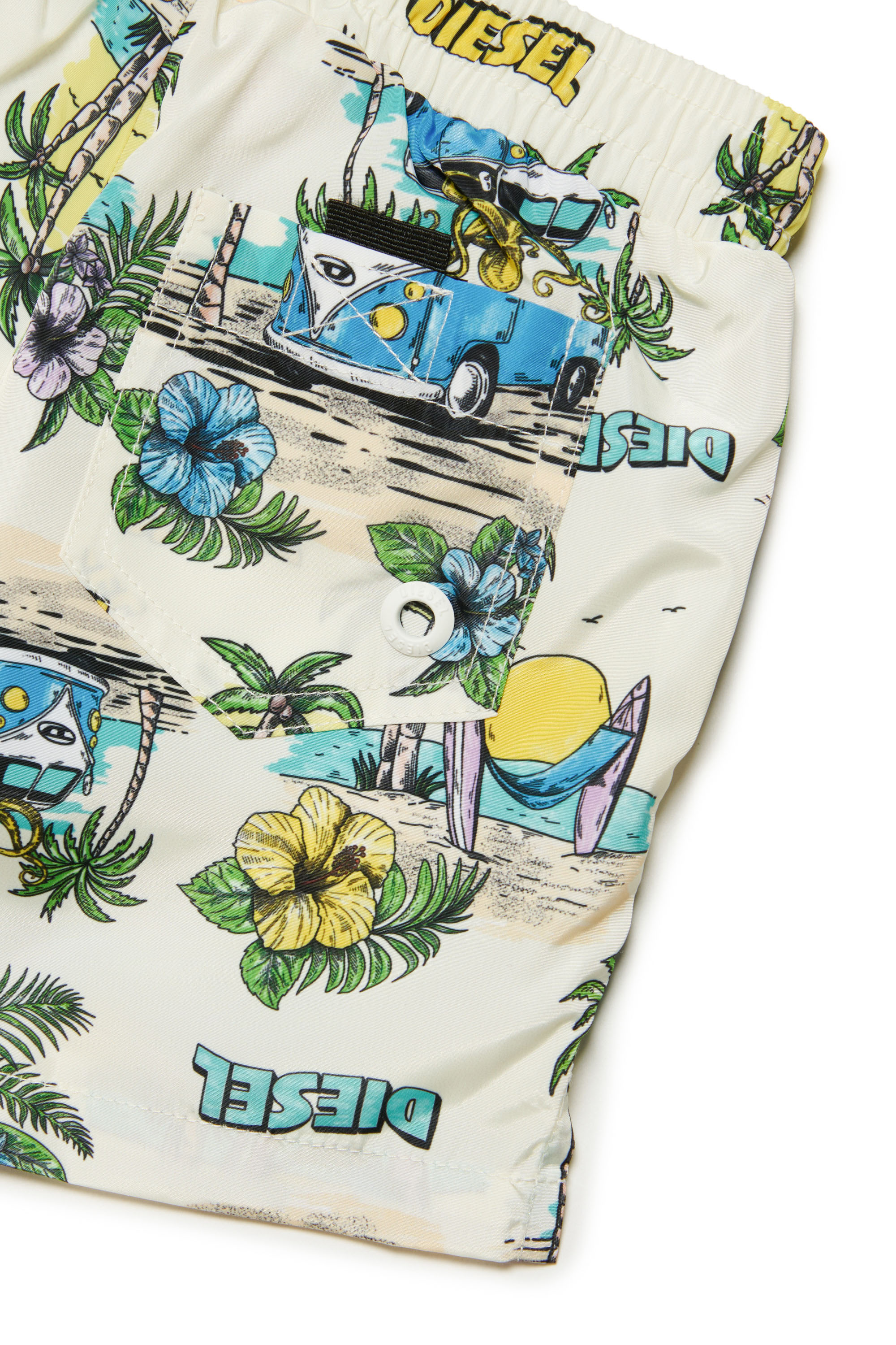 Diesel - MPLAYB, Man's Swim shorts with campervan print in White - 3