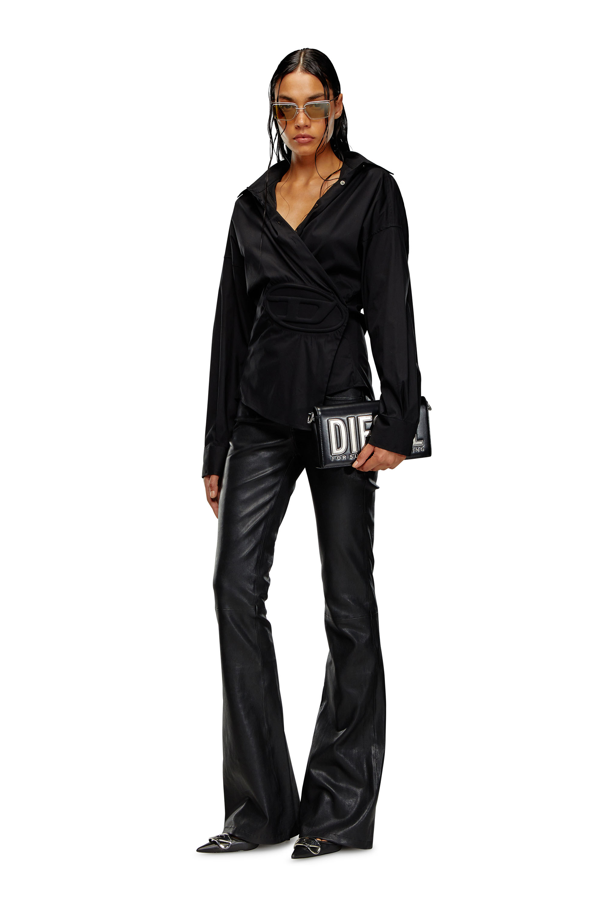 Diesel - C-SIZ-N1, Woman's Wrap shirt with embossed logo in Black - 2