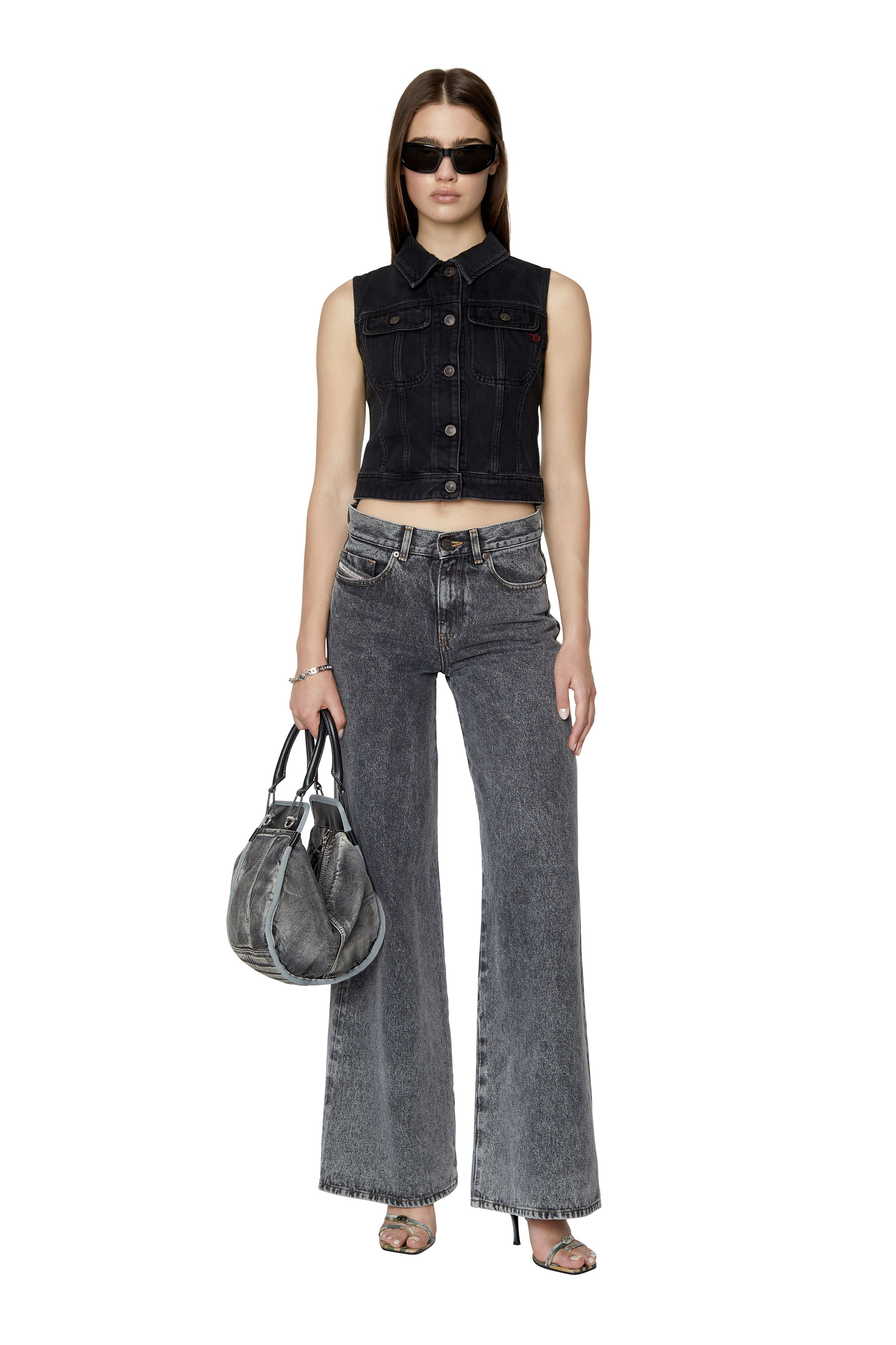 Diesel - DE-SLIMMY-SM, Woman's Slim-fit sleeveless trucker jacket in Black/Dark grey - 2