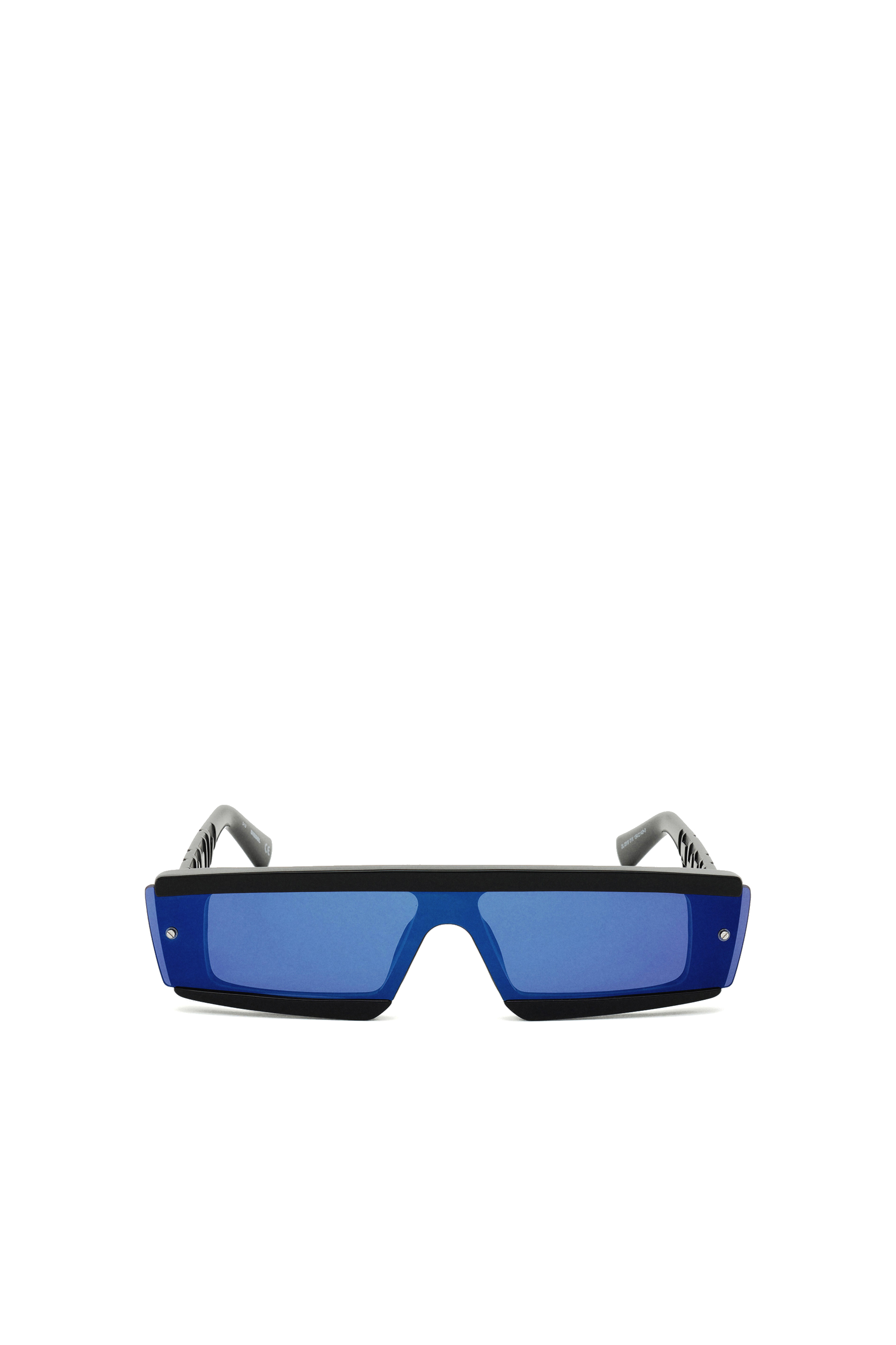Diesel - DL0318, Man's Acetate wraparound frame with mirror lenses in Black/Blue - 2