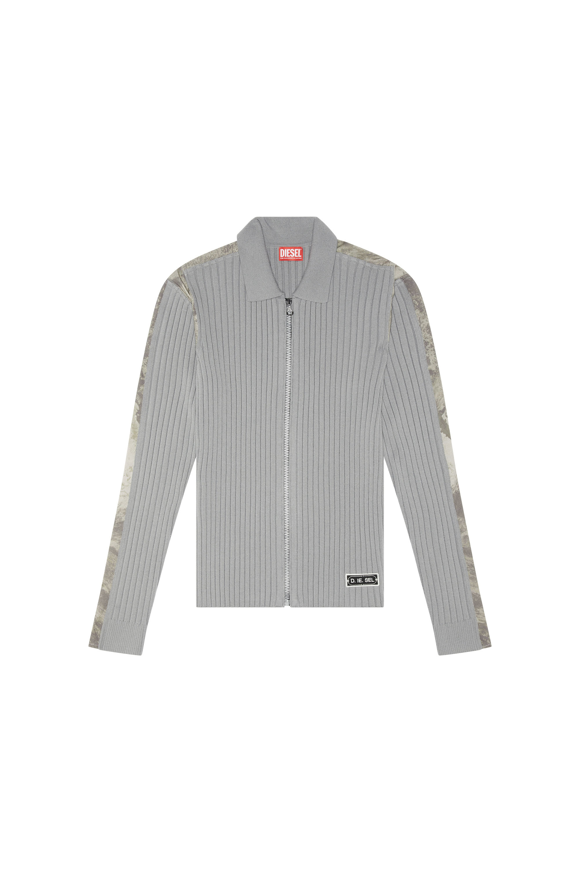 Diesel - K-LIPSI, Man's Ribbed cardigan with Planet-camo inserts in Grey - 3