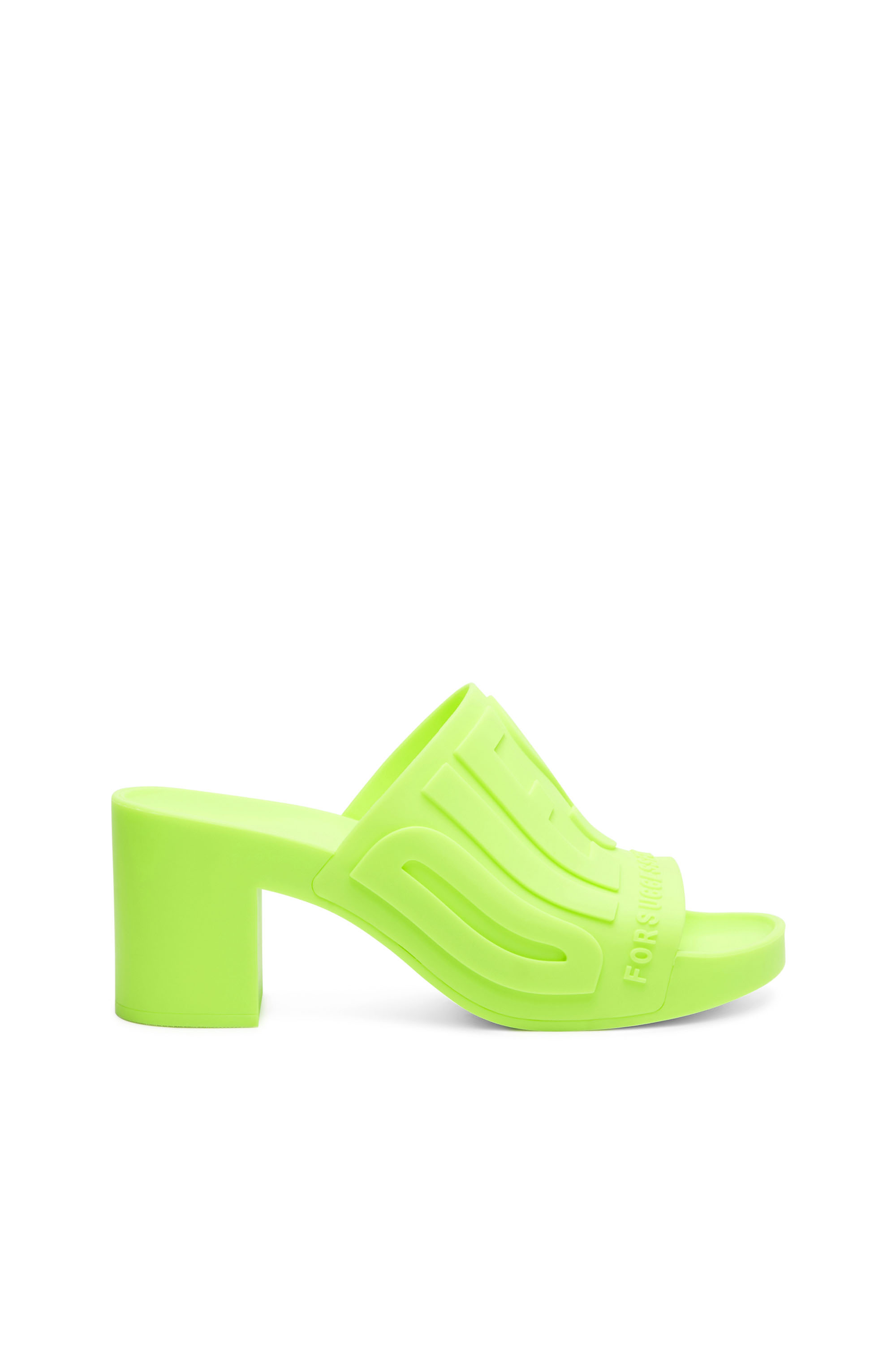 Diesel - SA-PAMELA H, Woman's Sa-Pamela H - Heeled neon rubber pool slides in Green Fluo - 1