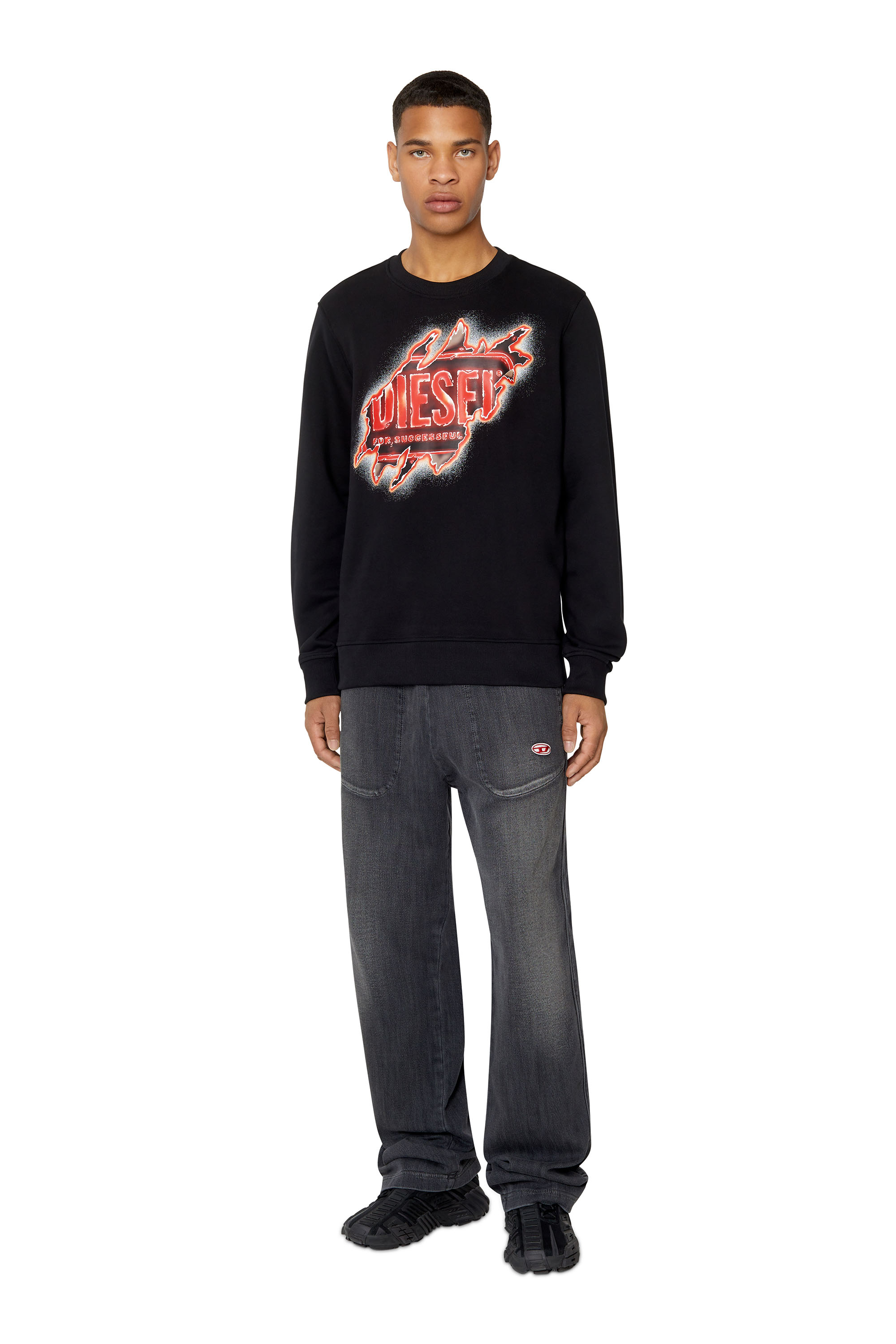 Diesel - Straight D-Martians Track Denim 09E30, Man's Straight D-Martians Track Denim in Black/Dark grey - 2