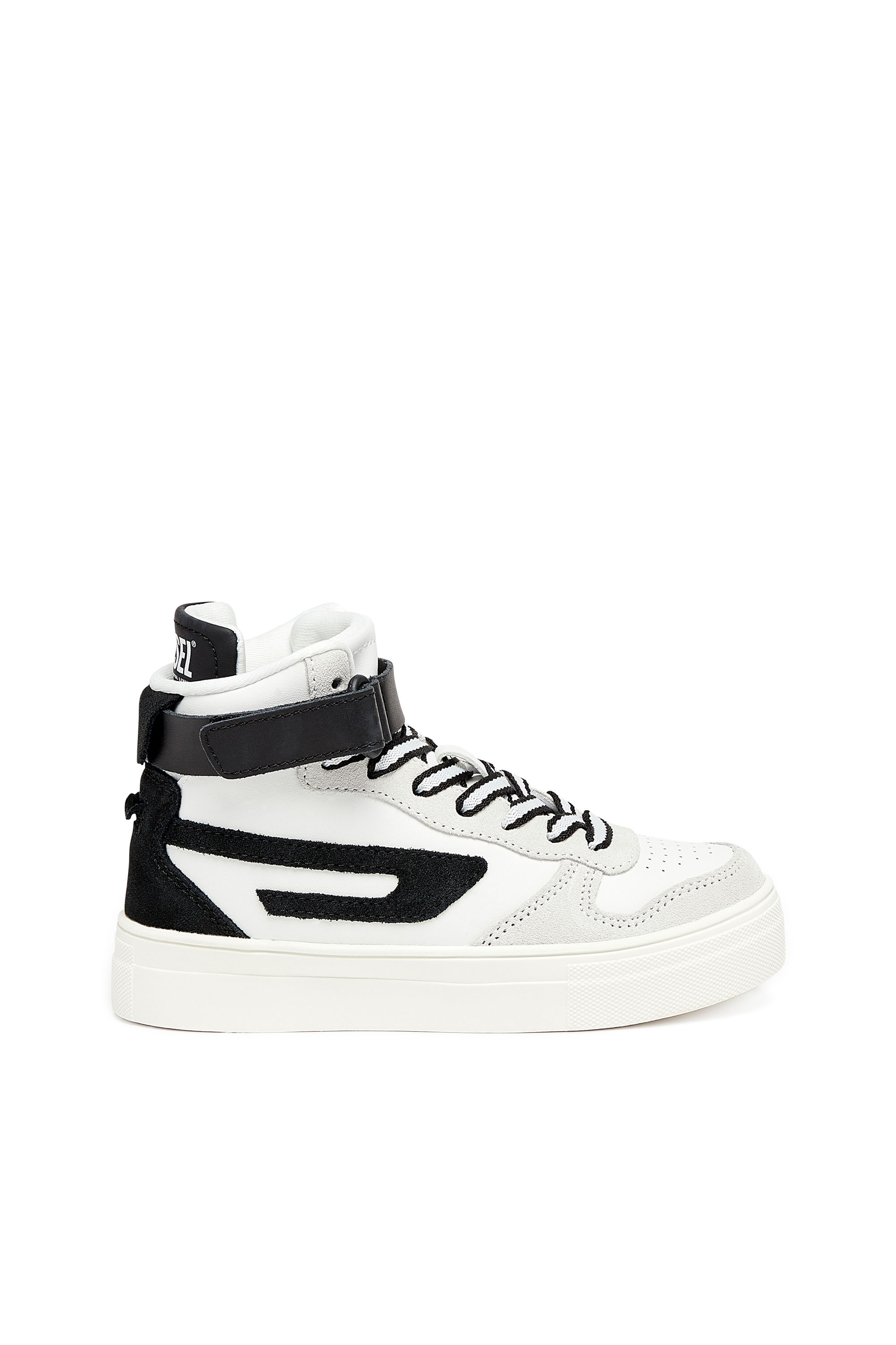 Diesel - S-UKIYO MID STRAP, Unisex's Leather high-top sneakers with ankle strap in White/Black - 1