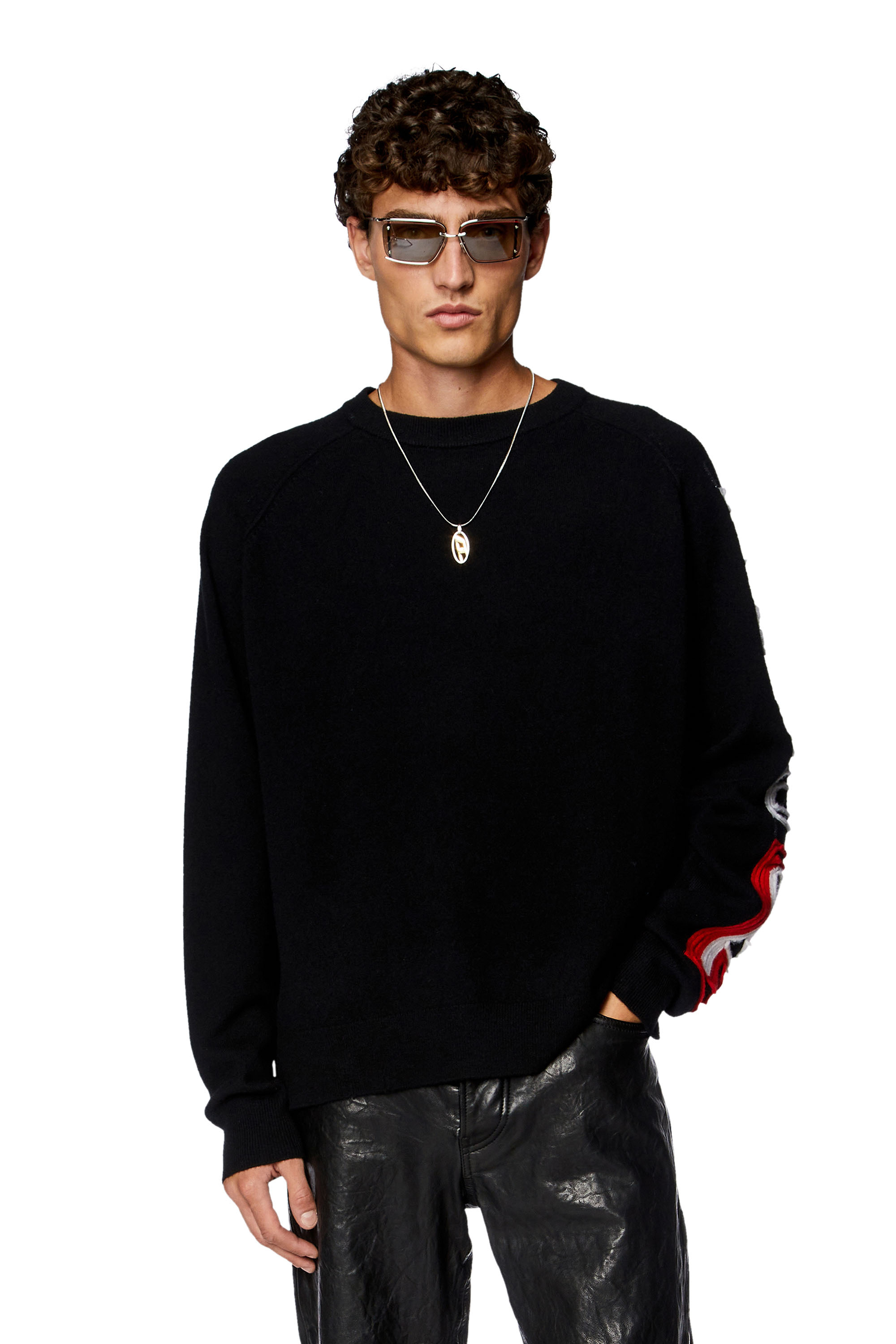Diesel - K-SARIA-A, Man's Jumper with peel-off intarsia logo in Black - 1