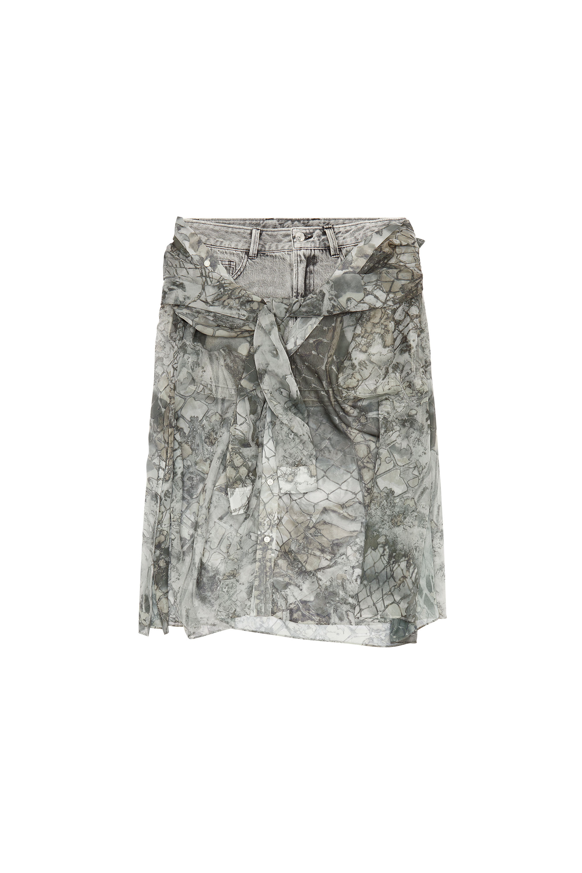 Diesel - O-JEANY, Woman's Denim mini skirt with chiffon overlay in Grey - 3