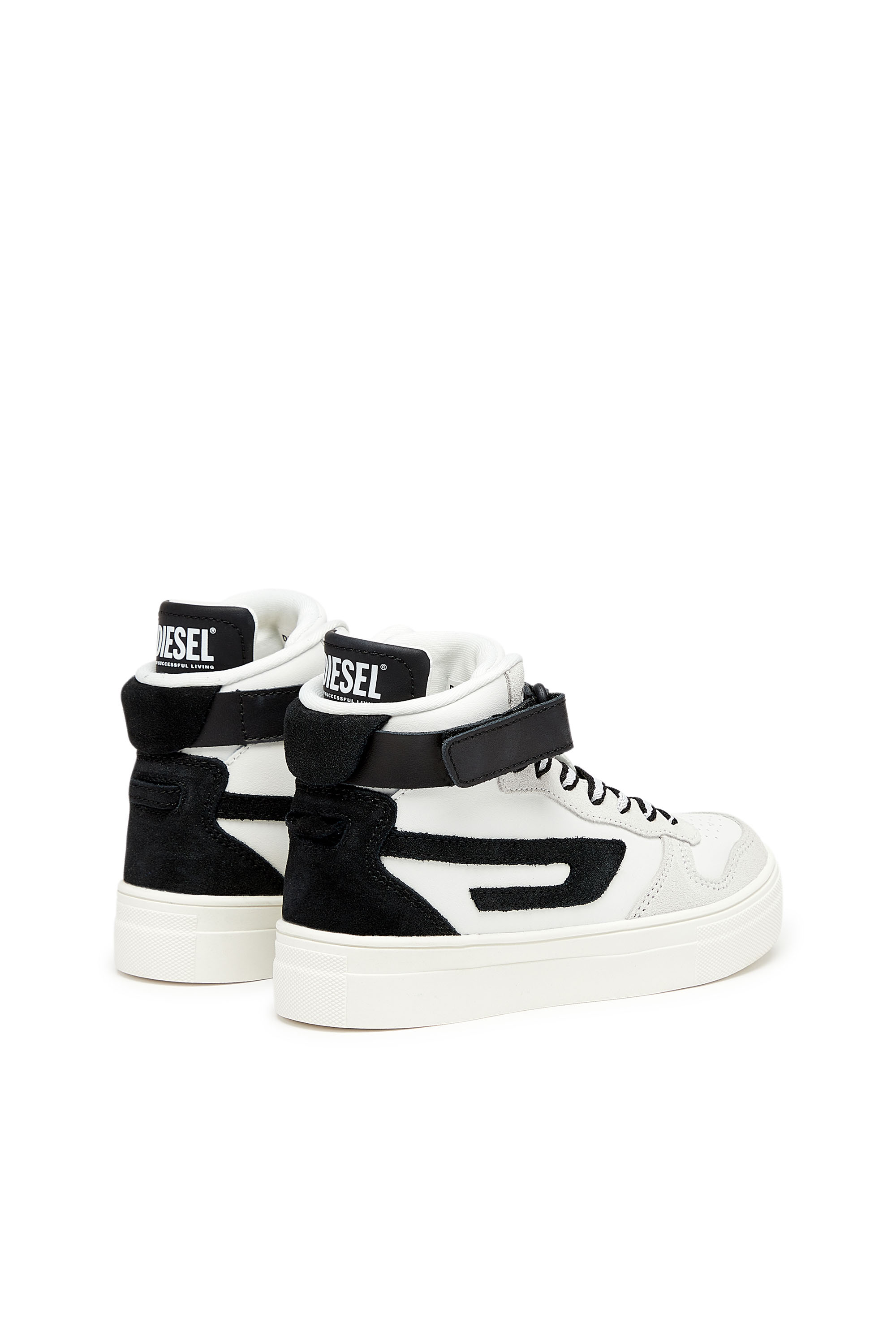 Diesel - S-UKIYO MID STRAP, Unisex's Leather high-top sneakers with ankle strap in White/Black - 3