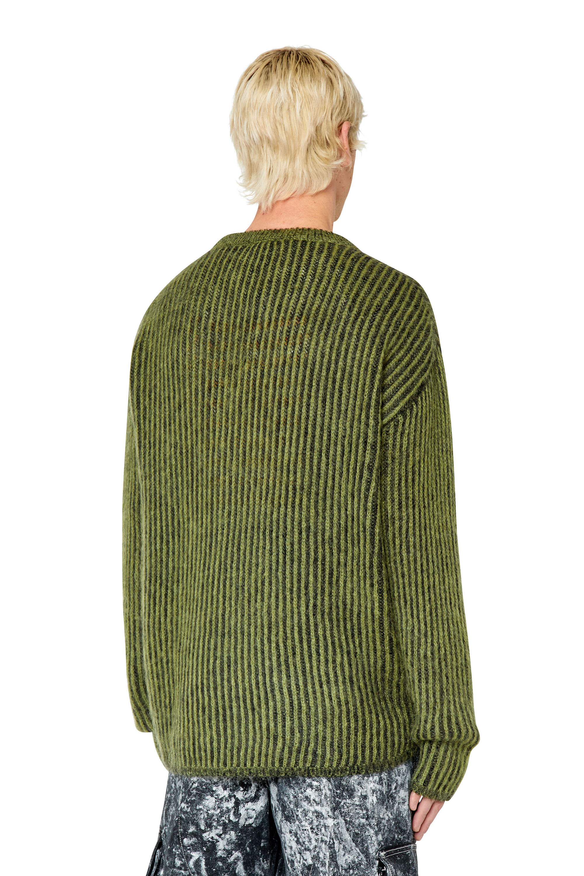 Diesel - K-EDRO, Man's Logo-jacquard jumper in mohair blend in Military Green - 4